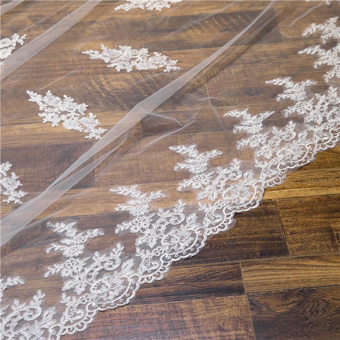 Wedding Veil Two-Tier Lace Edge Tulle Cathedral Veils Appliques TS9012