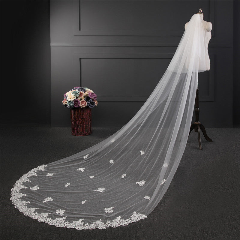 Wedding Veil Two-Tier Lace Edge Tulle Cathedral Veils Appliques TS9008