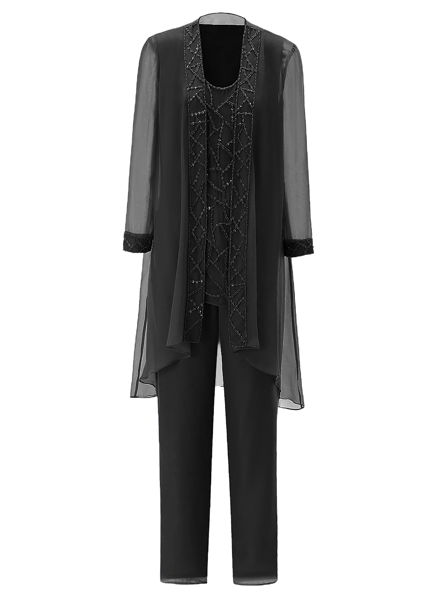Stylish Black Beaded Chiffon Mother Of Bride Pantsuits For Wedding Long  Sleeve Formal Outfit, Plus Size Evening Gown For Mother And Groom From  Newdeve, $79.23