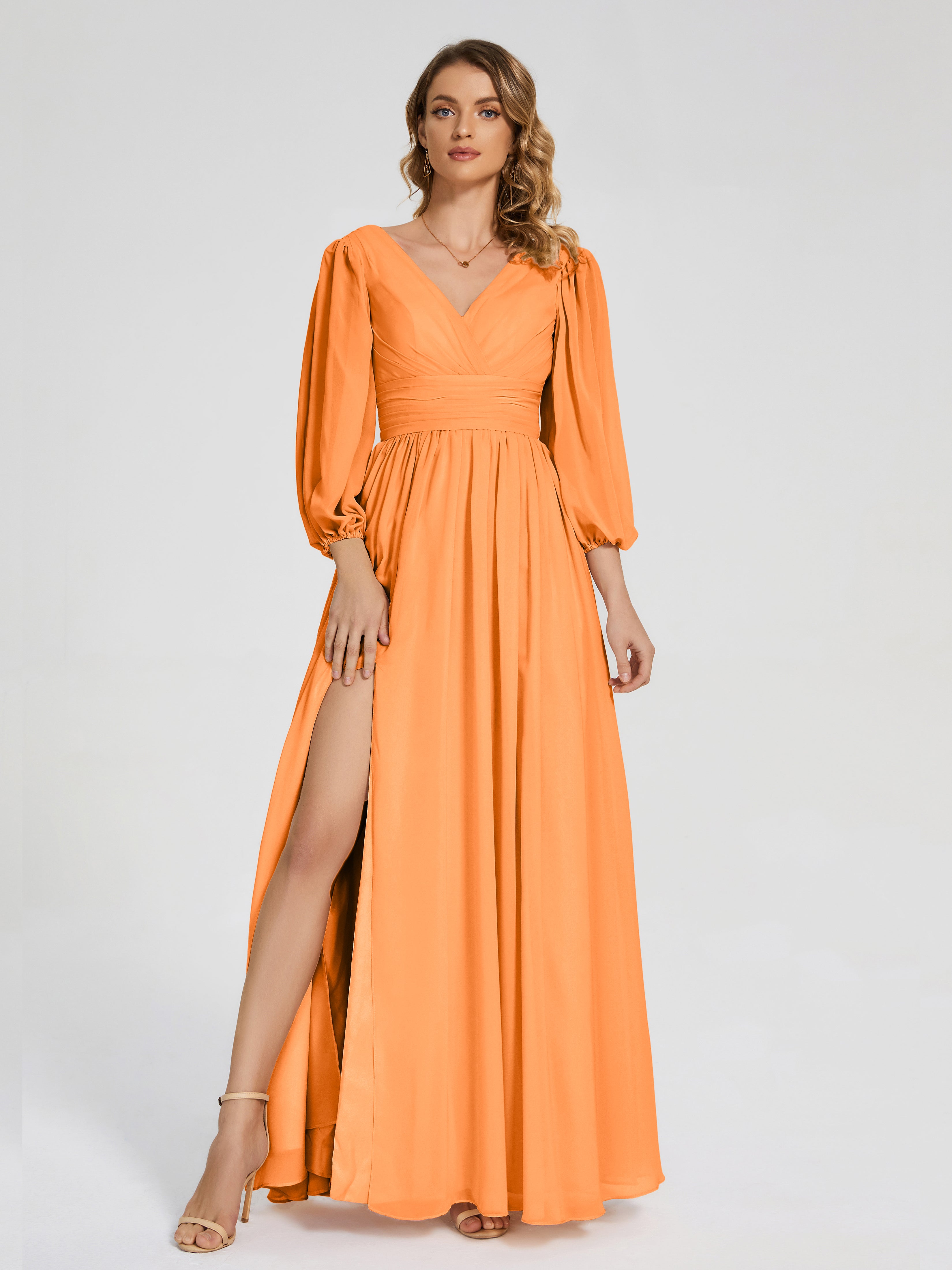 Journey Long Sleeves V-neck Bridesmaid Dress with Side Slit