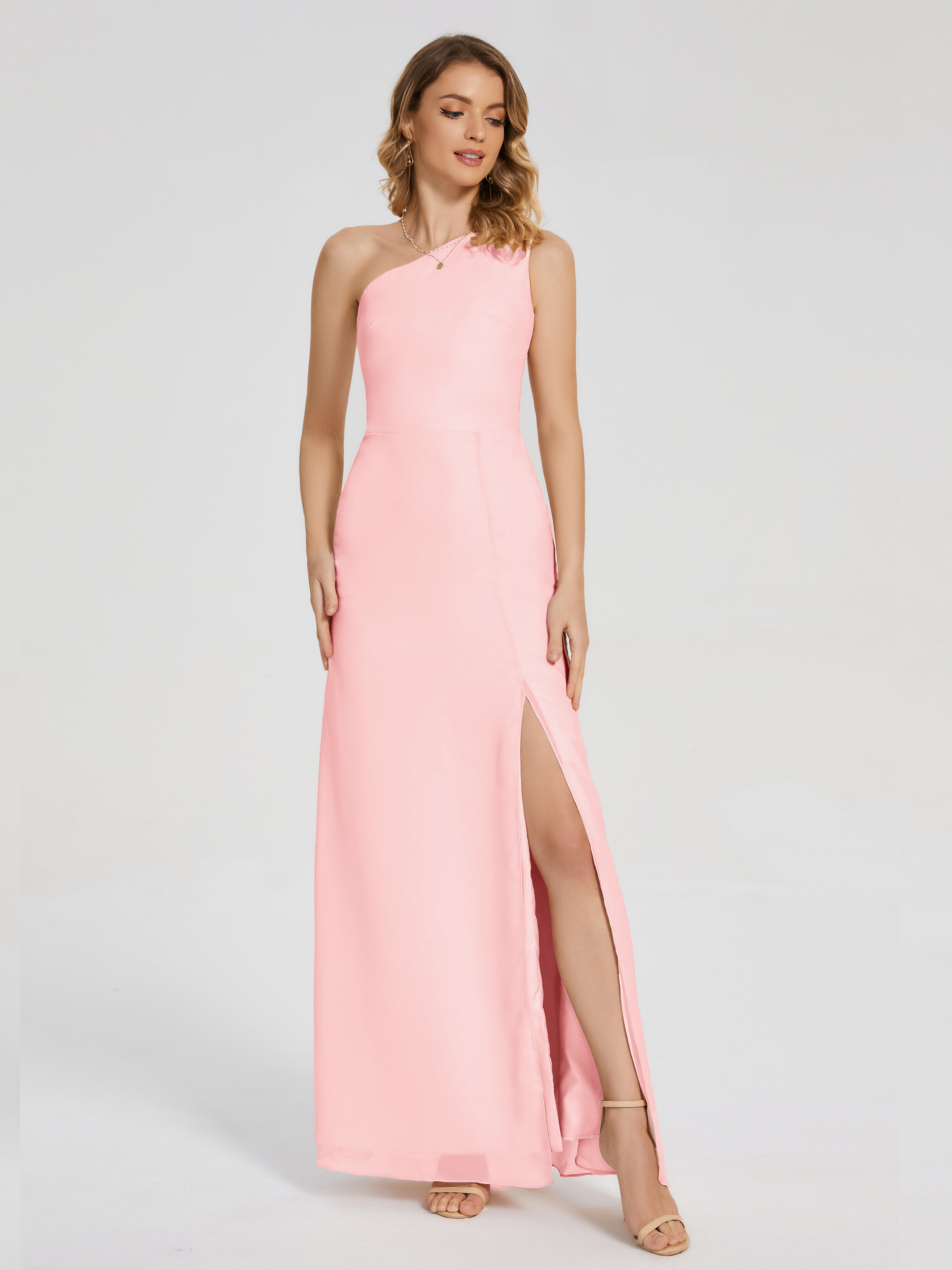 River One Shoulder Column Slit Bridesmaid Dress