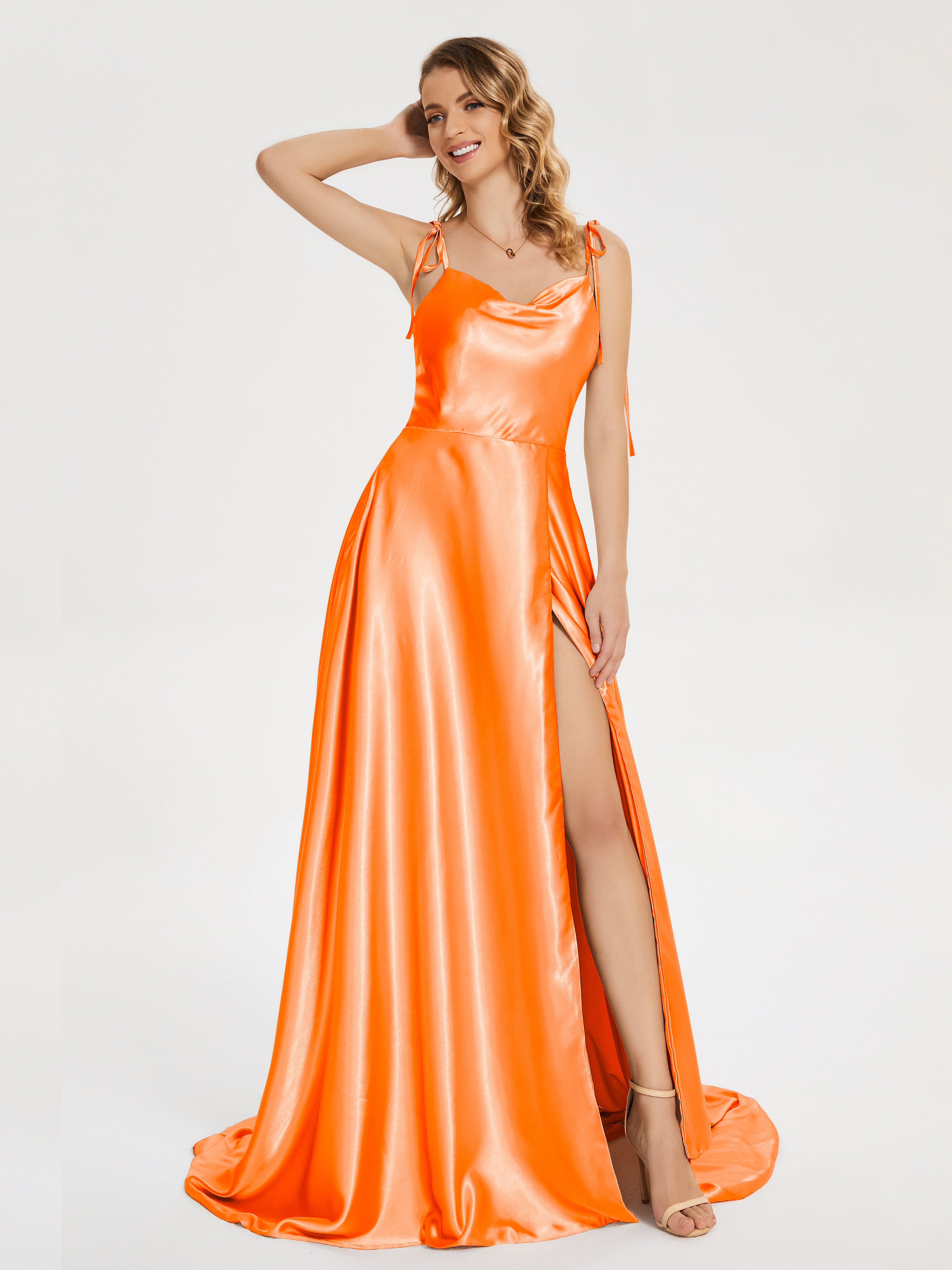 Spaghetti Straps Soft Satin Prom Dress with Slit