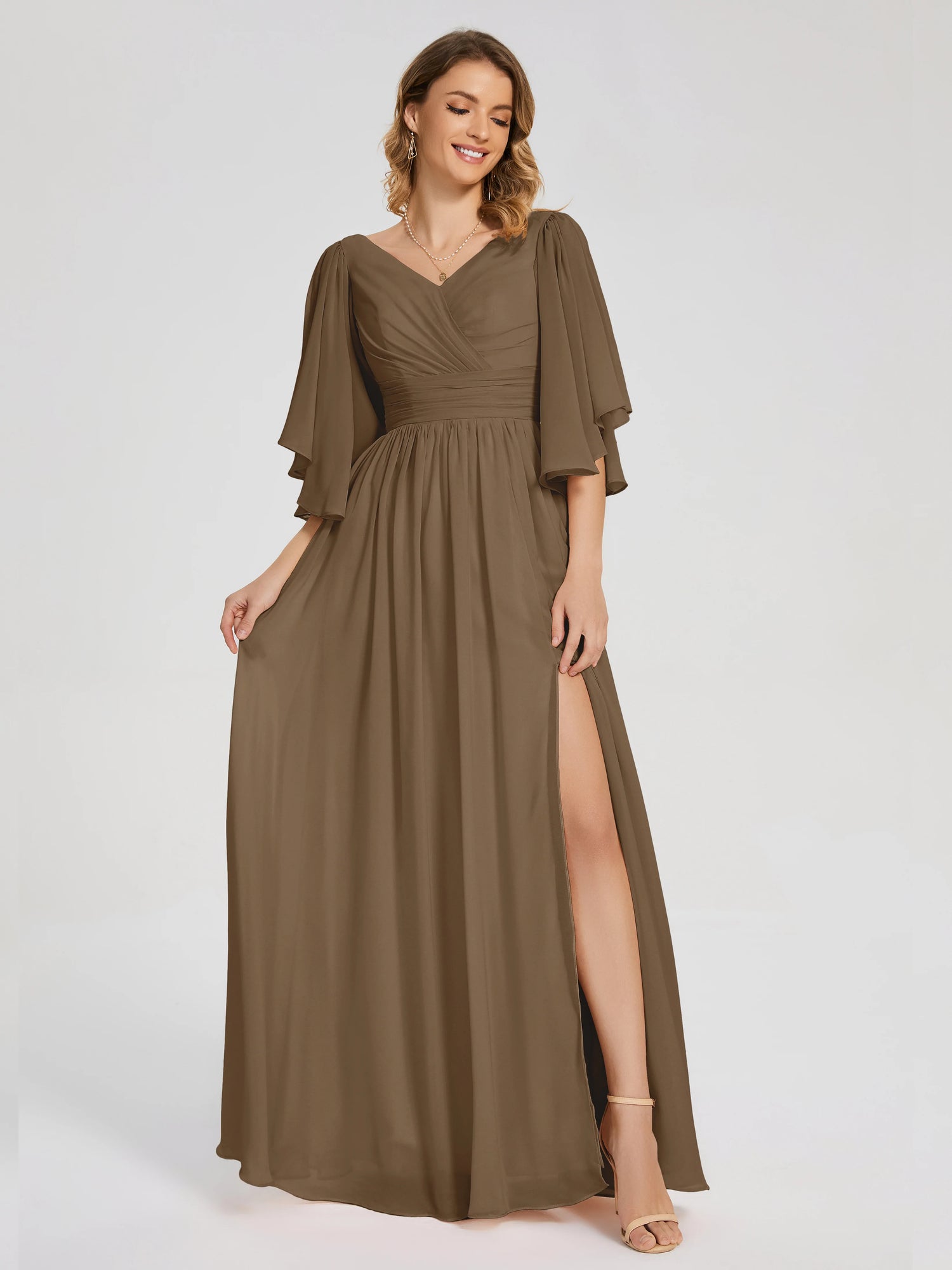 Mocha colored mother of the sales bride dresses