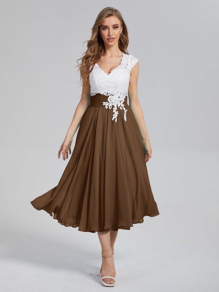 72 Colors: V-neck Tea Length Mother of the Bride Dress | Cicinia