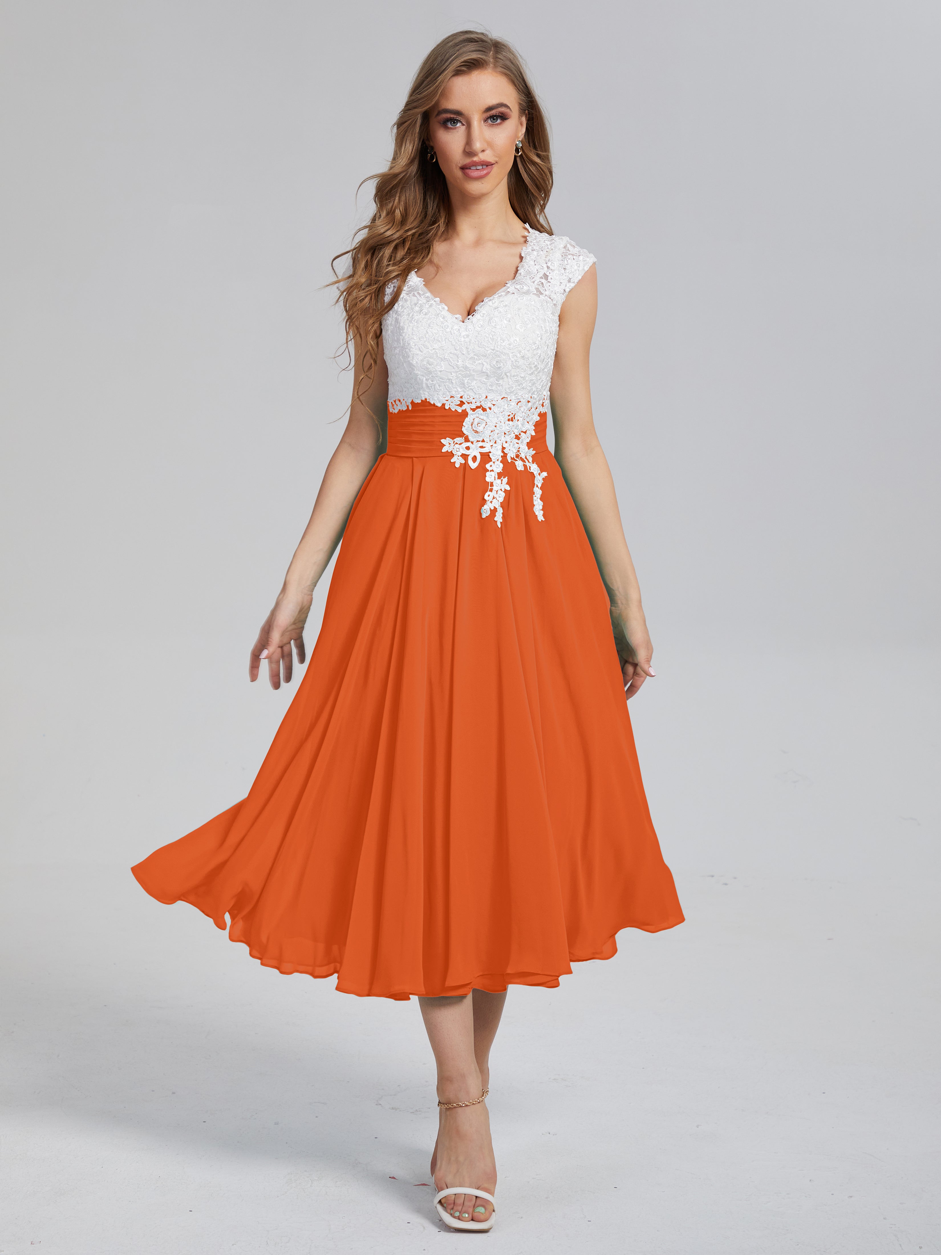 72 Colors: V-neck Tea Length Mother of the Bride Dress | Cicinia