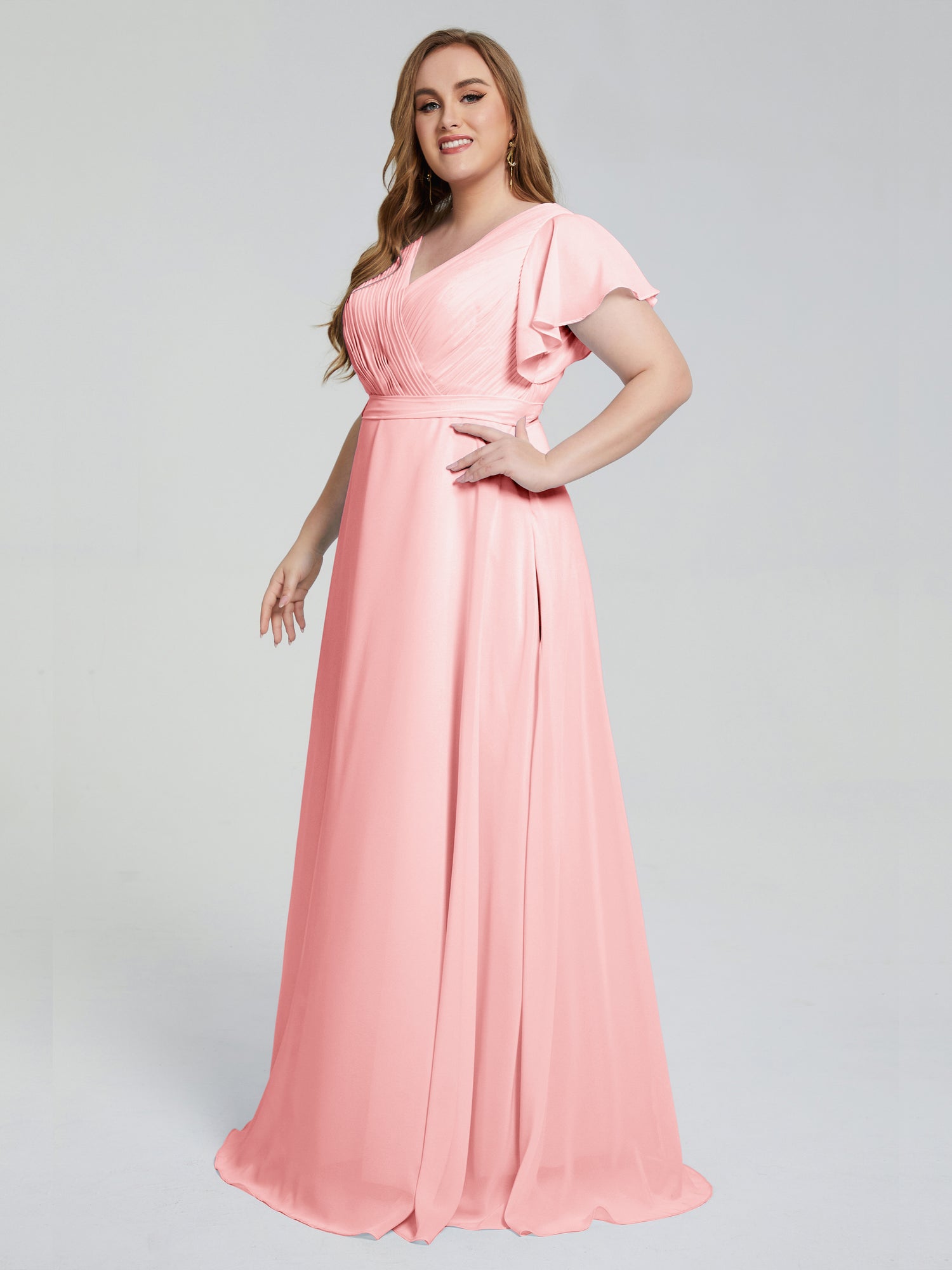 Plus Size Chiffon Bridesmaid Dress Short Blush Pink Homecoming
