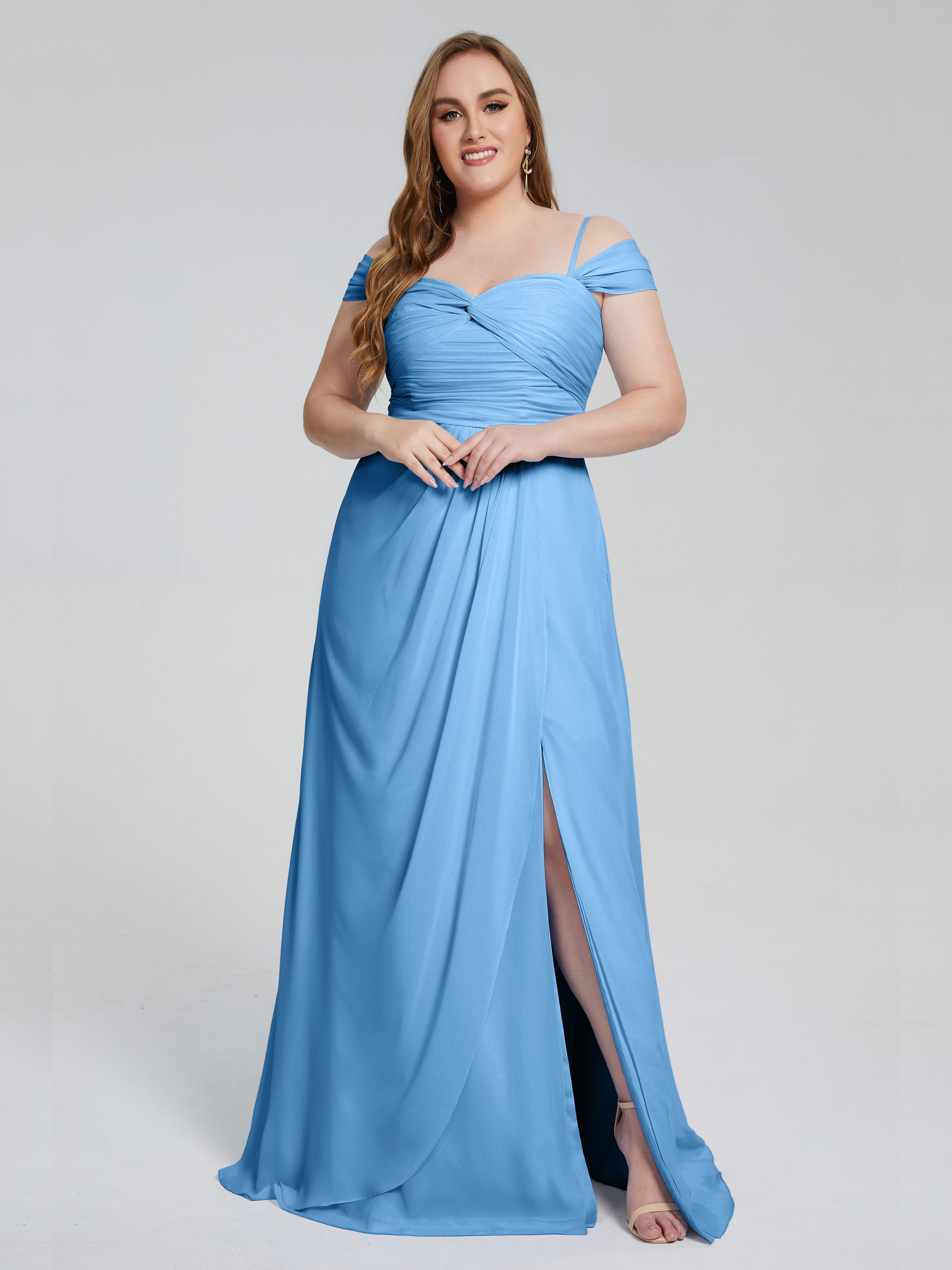 Cicinia Elegant Straps Split Plus Size Bridesmaid Dresses Blue