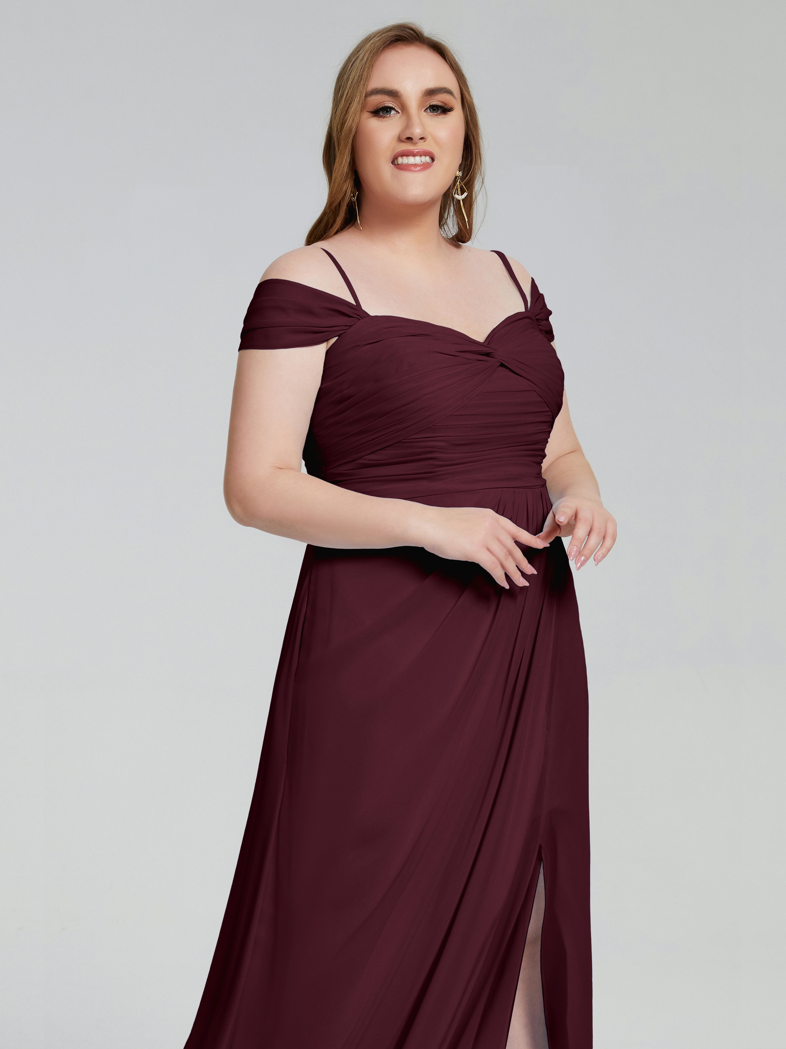 Cicinia Elegant Straps Split Plus Size Bridesmaid Dresses Cabernet