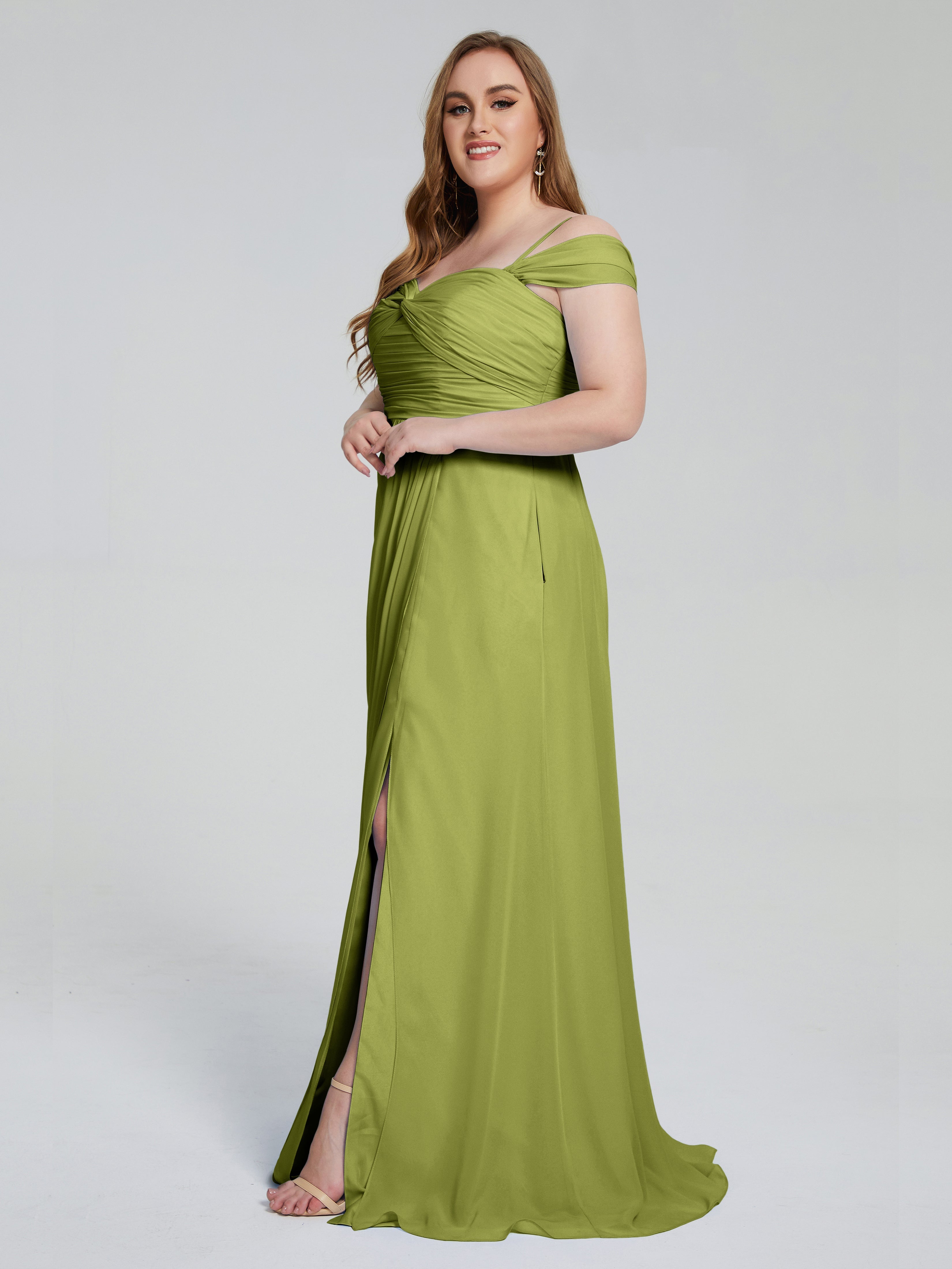 Catherine Elegant Straps Split Plus Size Bridesmaid Dresses