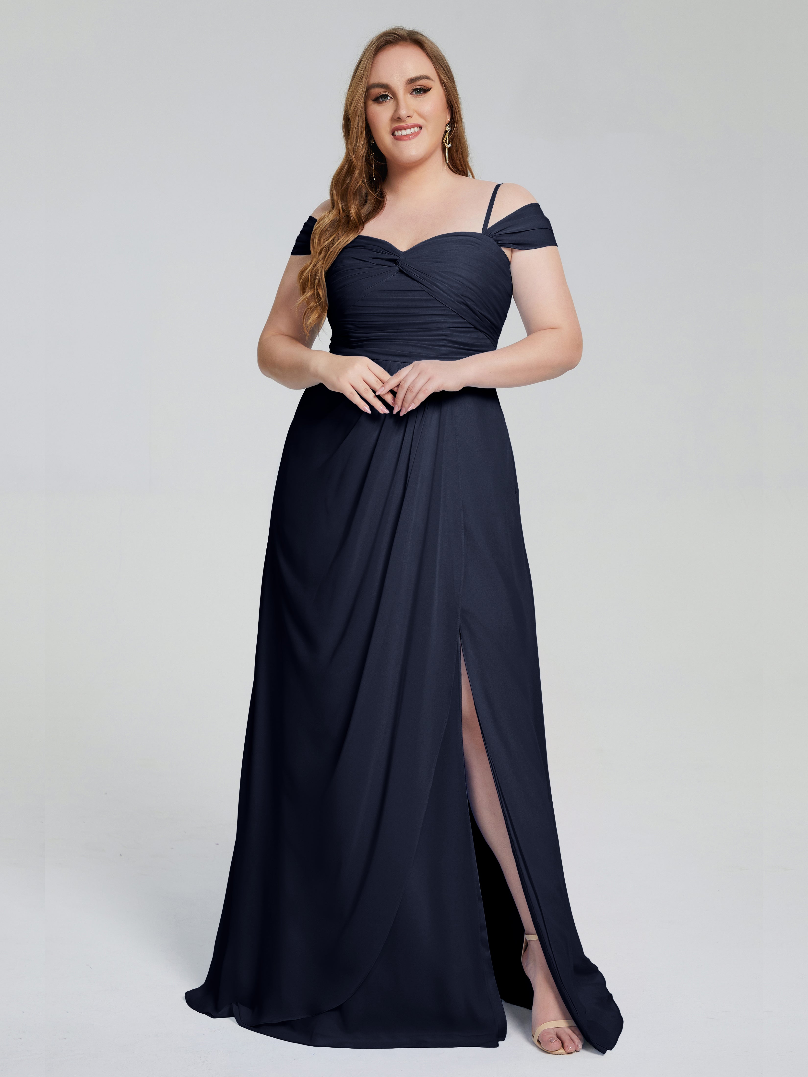 Cicinia Elegant Straps Split Plus Size Bridesmaid Dresses Dark Navy