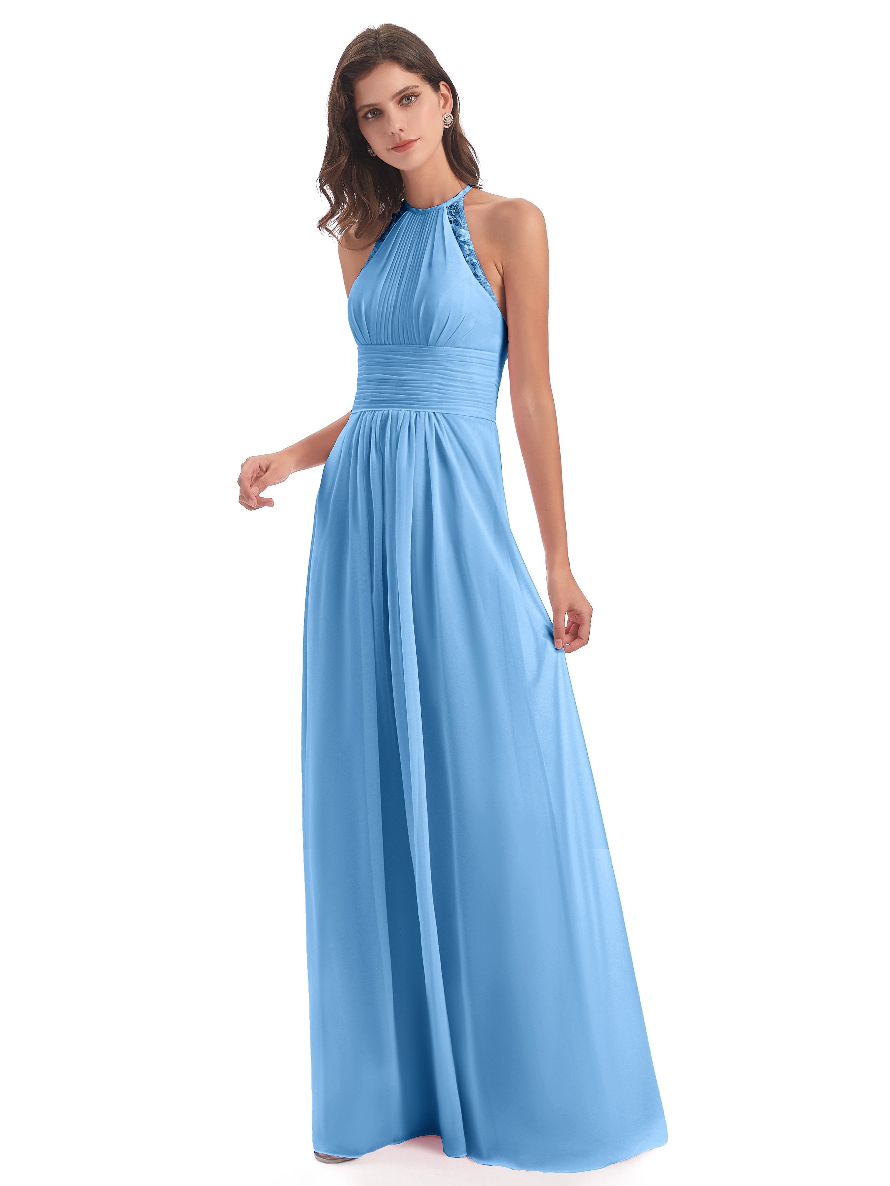 Adilynn Sheath Halter Lace Bridesmaid Dresses