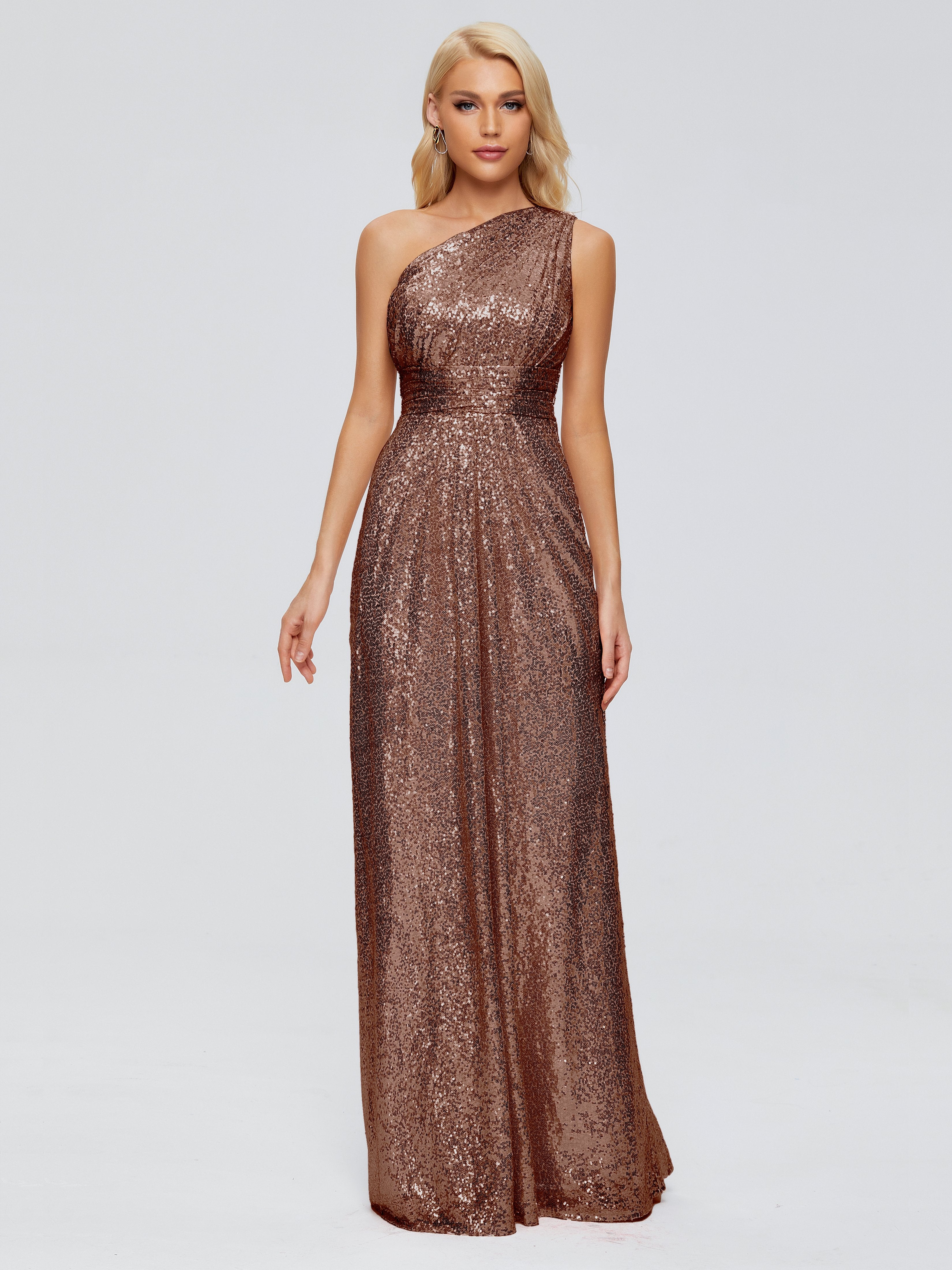 Cicinia One Shoulder Sequins Bridesmaid Dress Gold