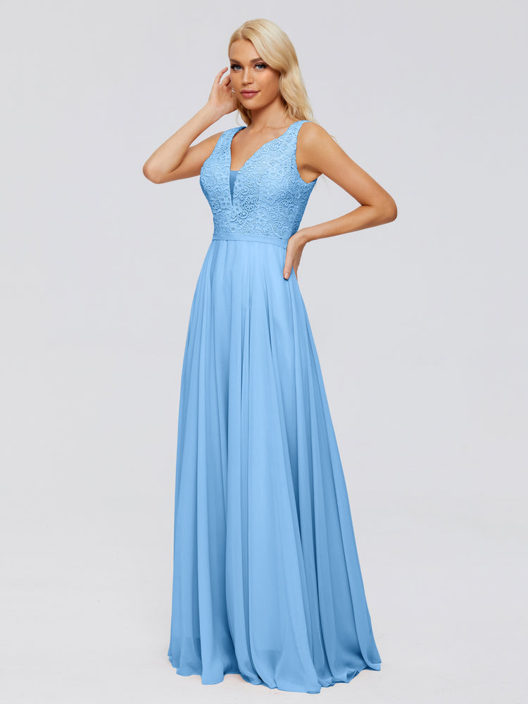 Eliza V Neck Straps Chiffon Bridesmaid Dresses