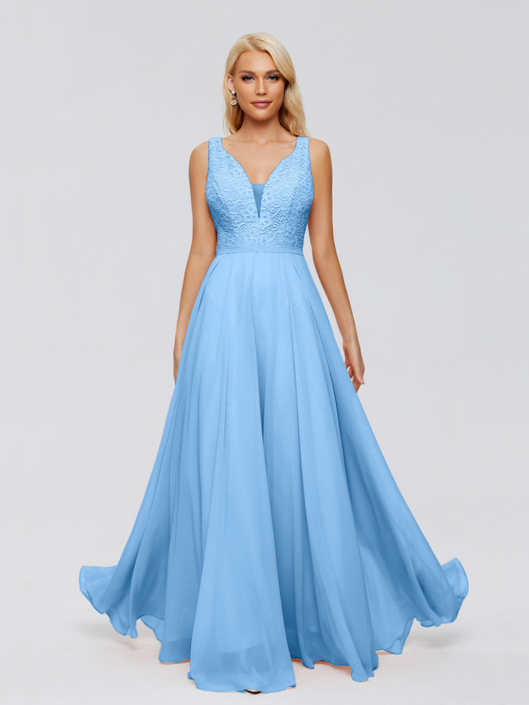 Eliza V Neck Straps Chiffon Bridesmaid Dresses