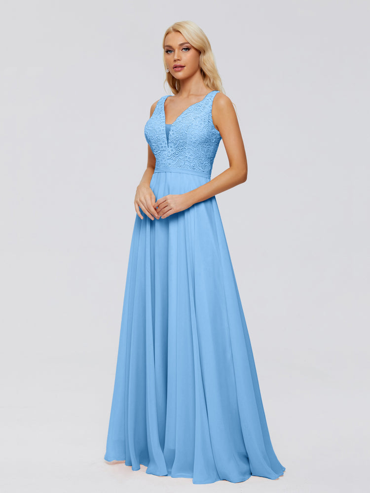 Eliza V Neck Straps Chiffon Bridesmaid Dresses