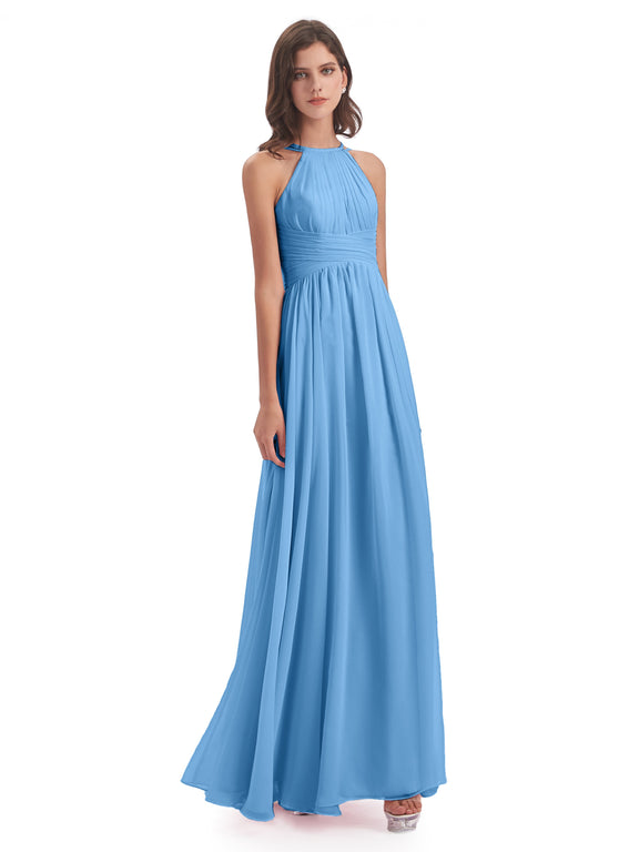 Ellianna Halter Open Back Chiffon Long Bridesmaid Dresses