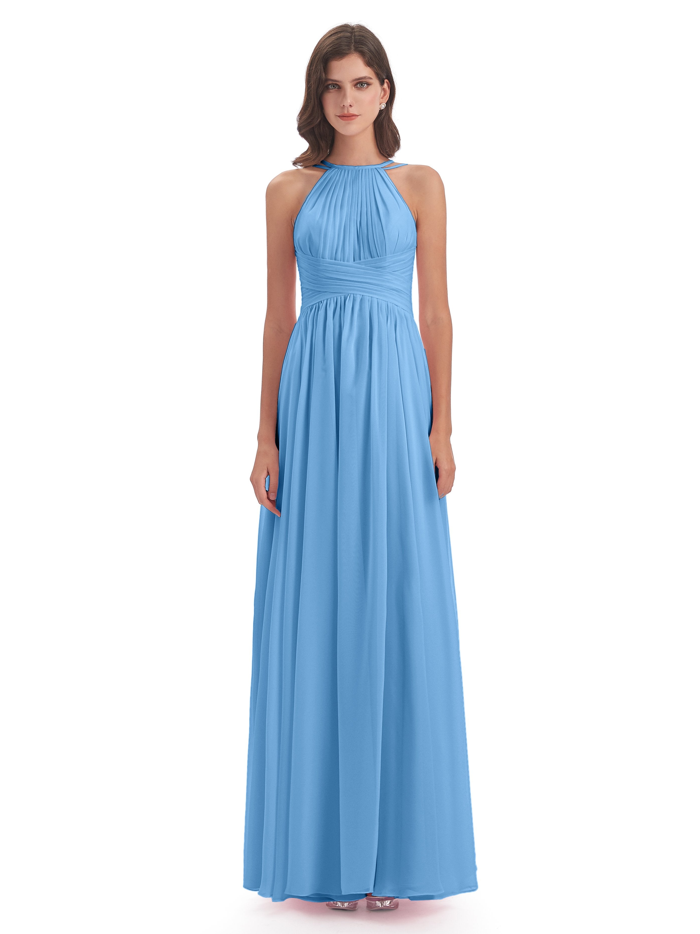 Ellianna Halter Open Back Chiffon Long Bridesmaid Dresses