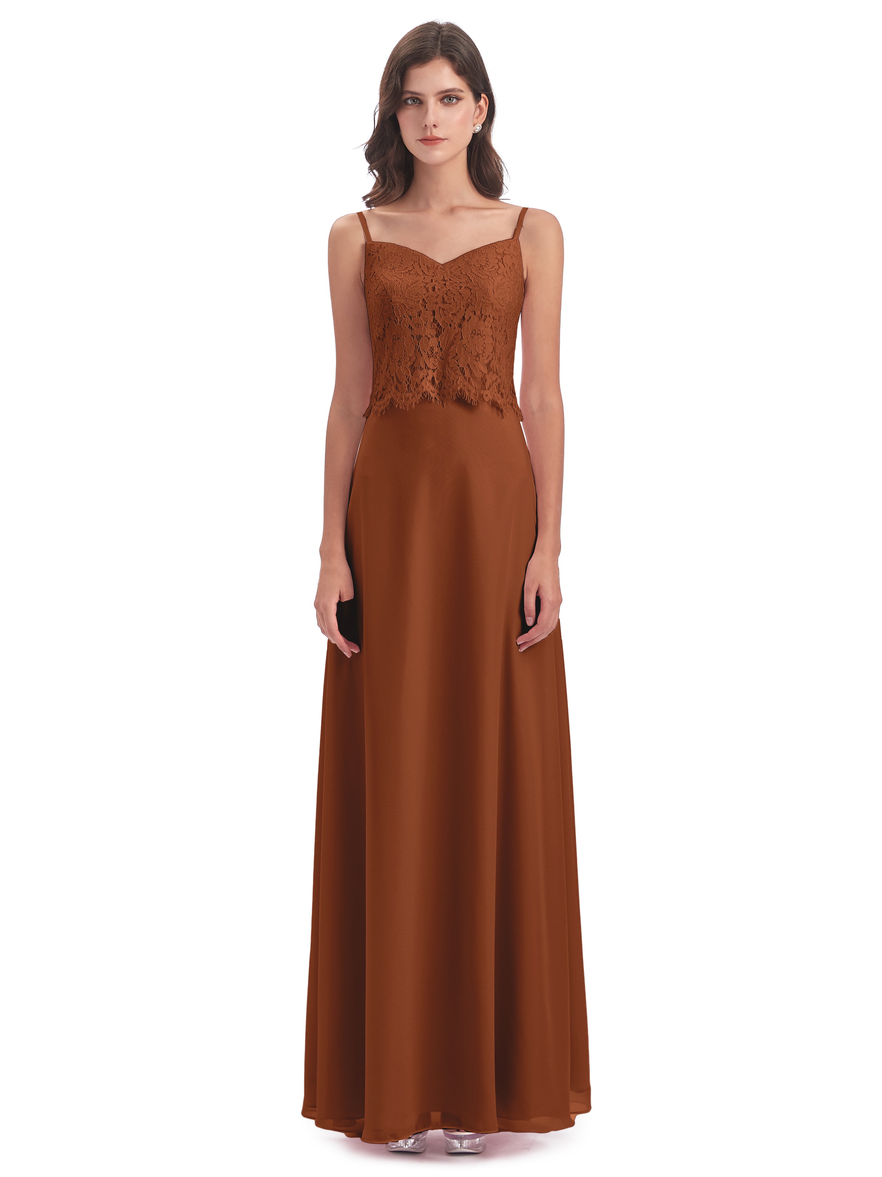 Grace Column Spaghetti Straps Lace Bridesmaid Dresses