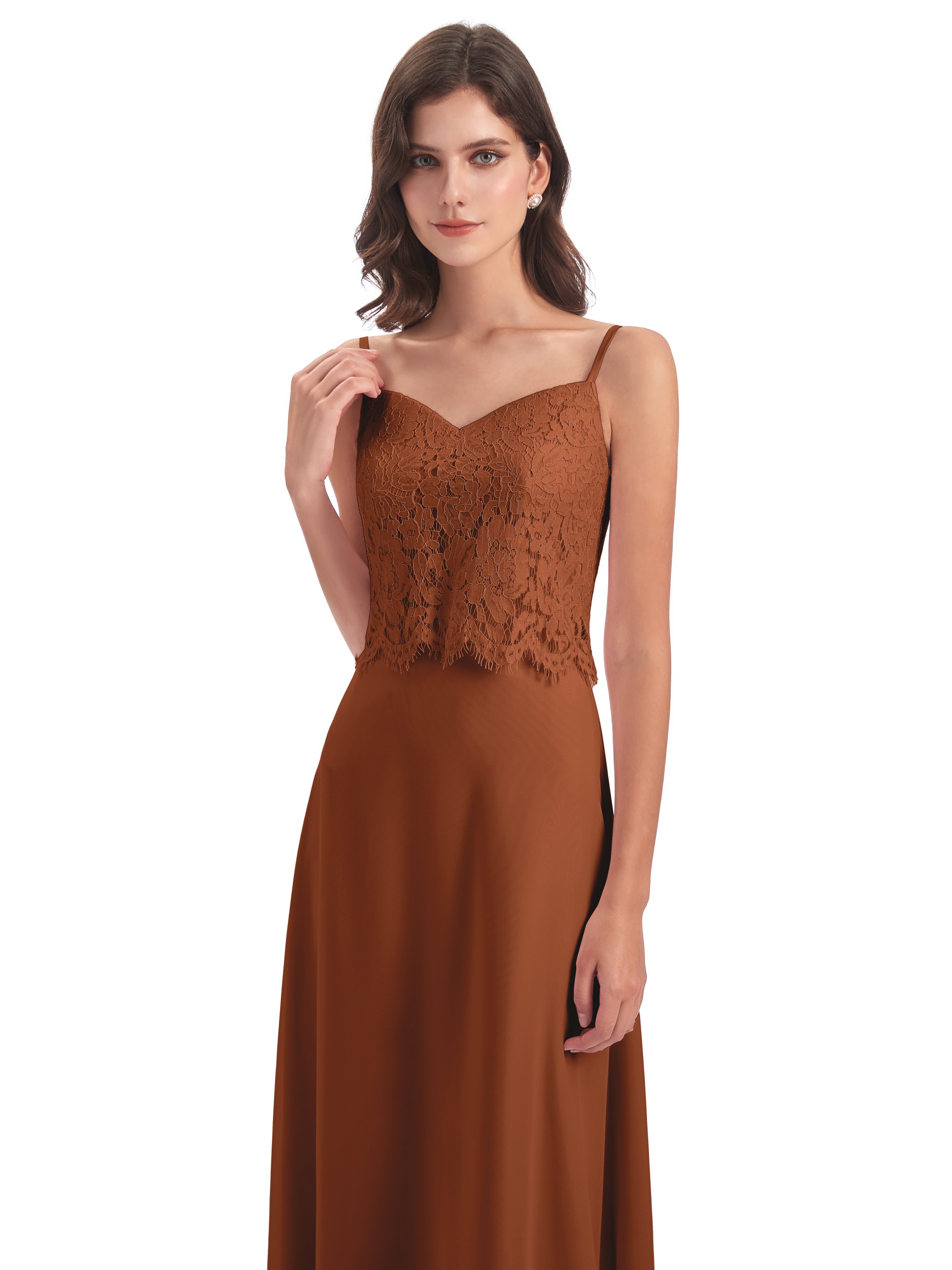 Grace Column Spaghetti Straps Lace Bridesmaid Dresses