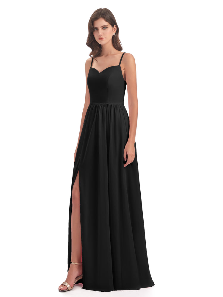 Madeline Spaghetti Straps Split Chiffon Bridesmaid Dresses