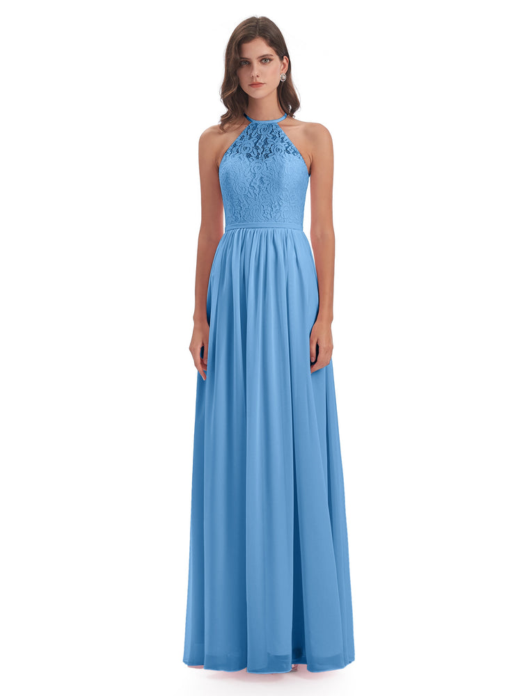 Magdalena Halter Keyhole Lace Long Bridesmaid Dresses