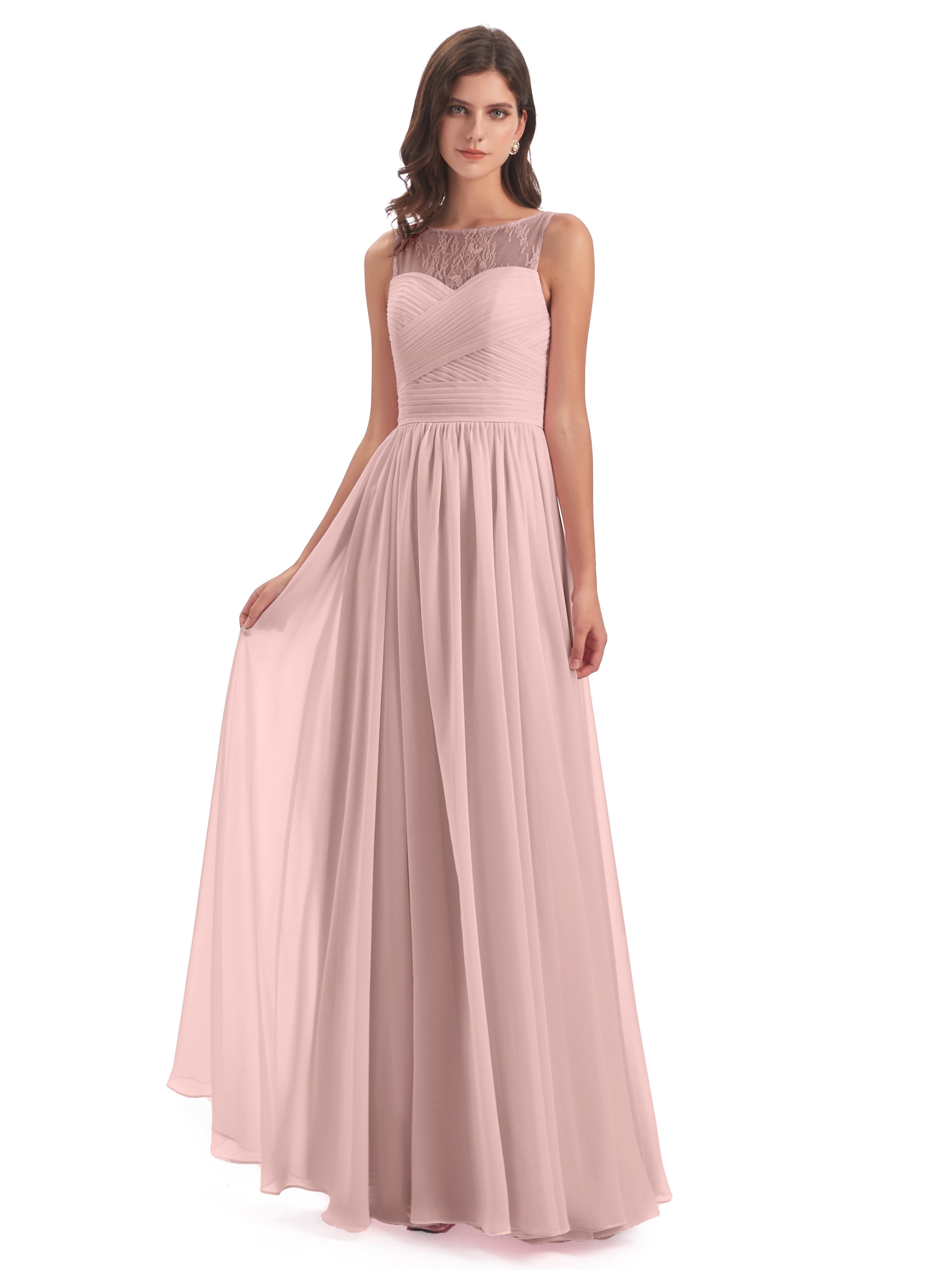 Naya Floor Length Illusion Lace Bridesmaid Dresses