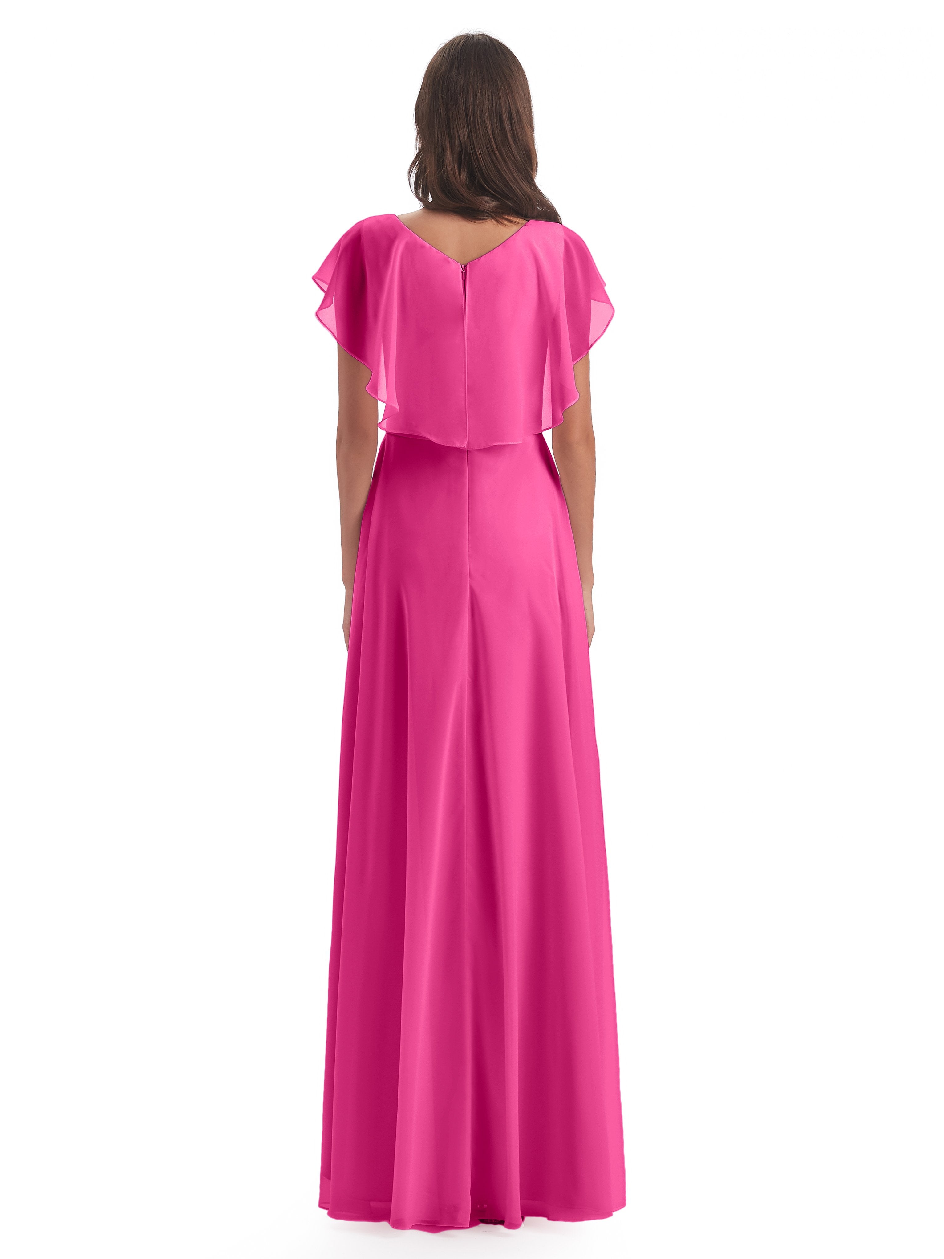 Paityn Sheath V Neck Ruffles Chiffon Long Bridesmaid Dresses 6005