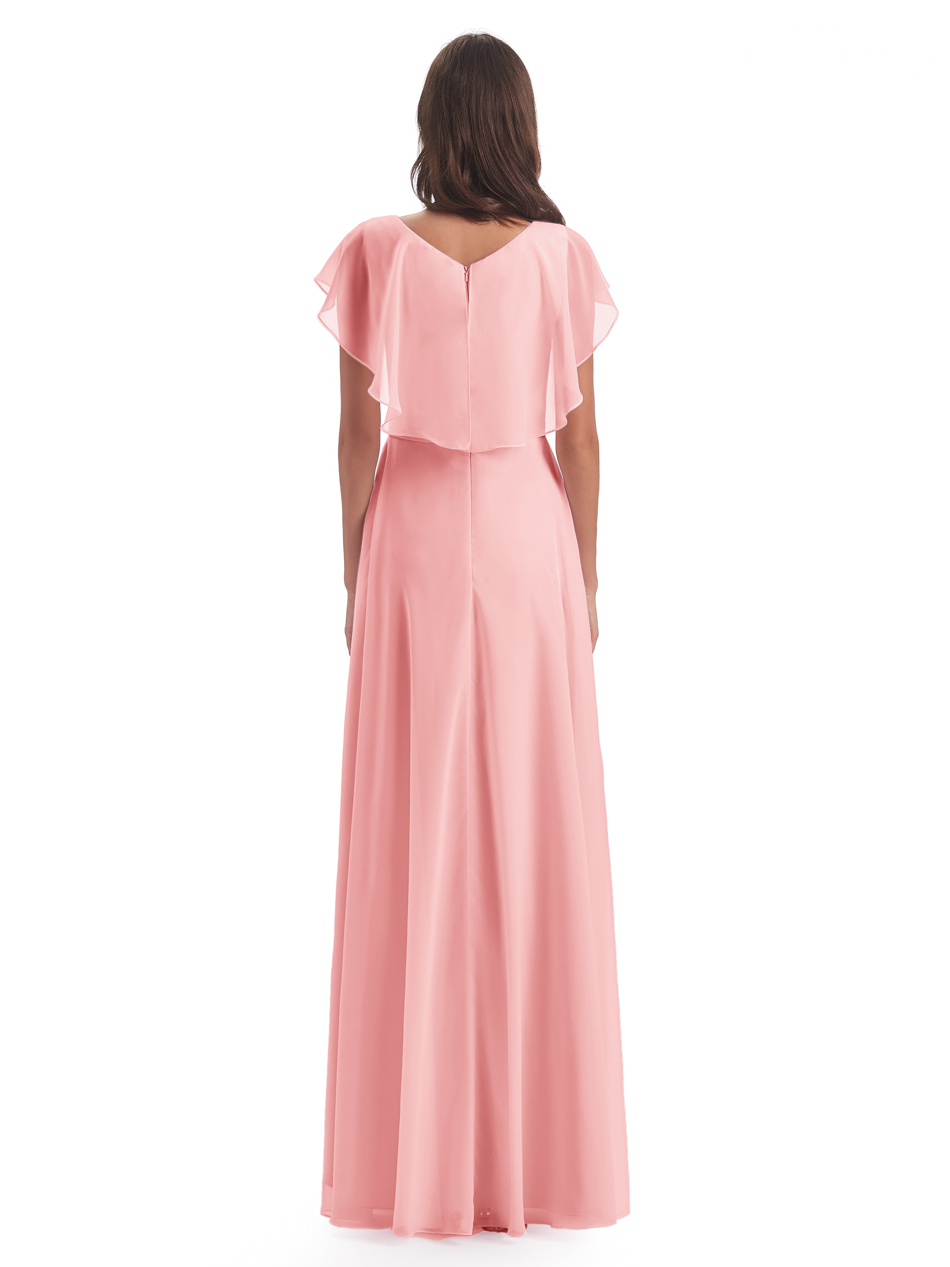 Paityn Sheath V Neck Ruffles Chiffon Long Bridesmaid Dresses 3238