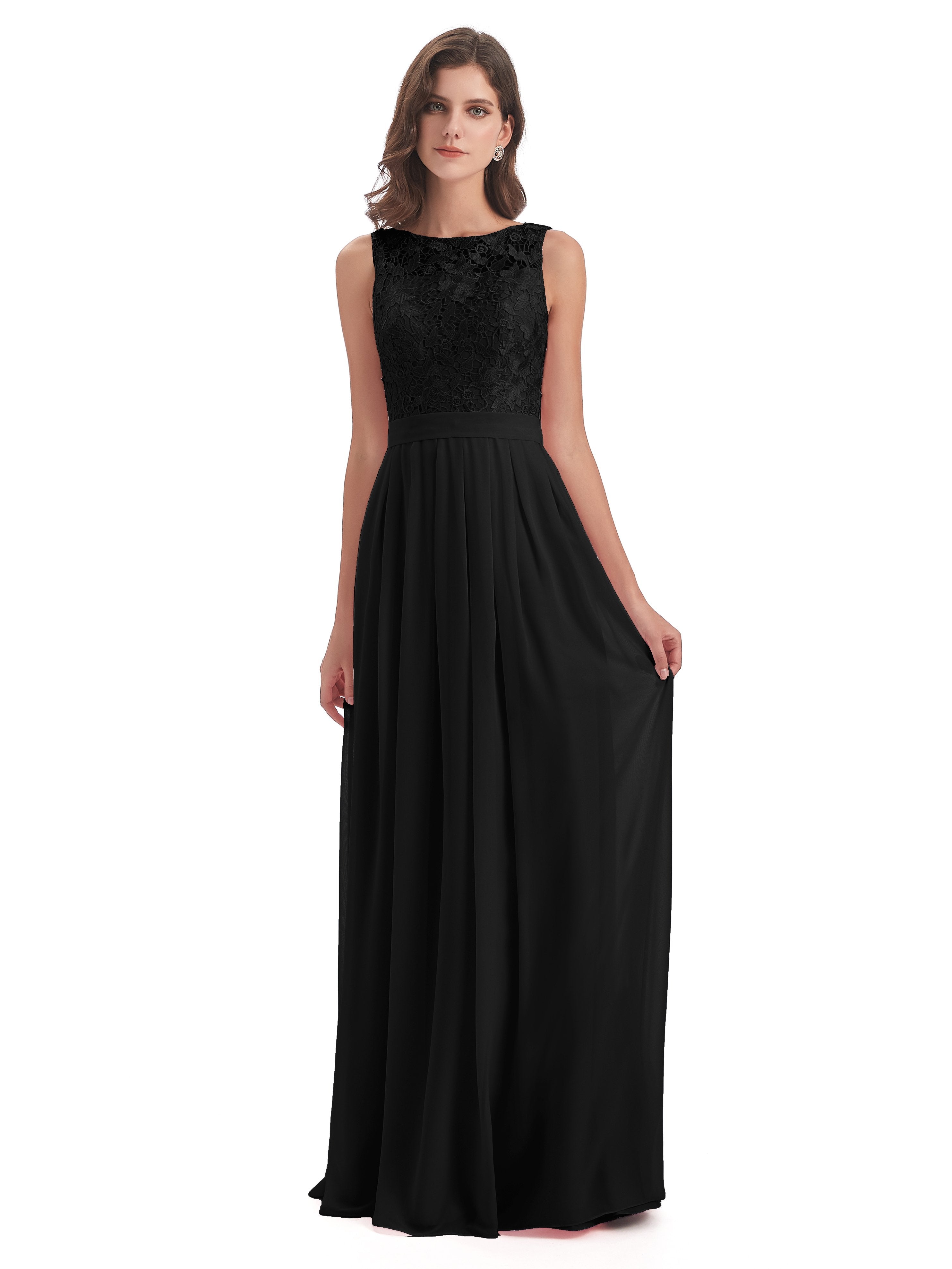 Riya Illusion Open Back Lace Long Bridesmaid Dresses