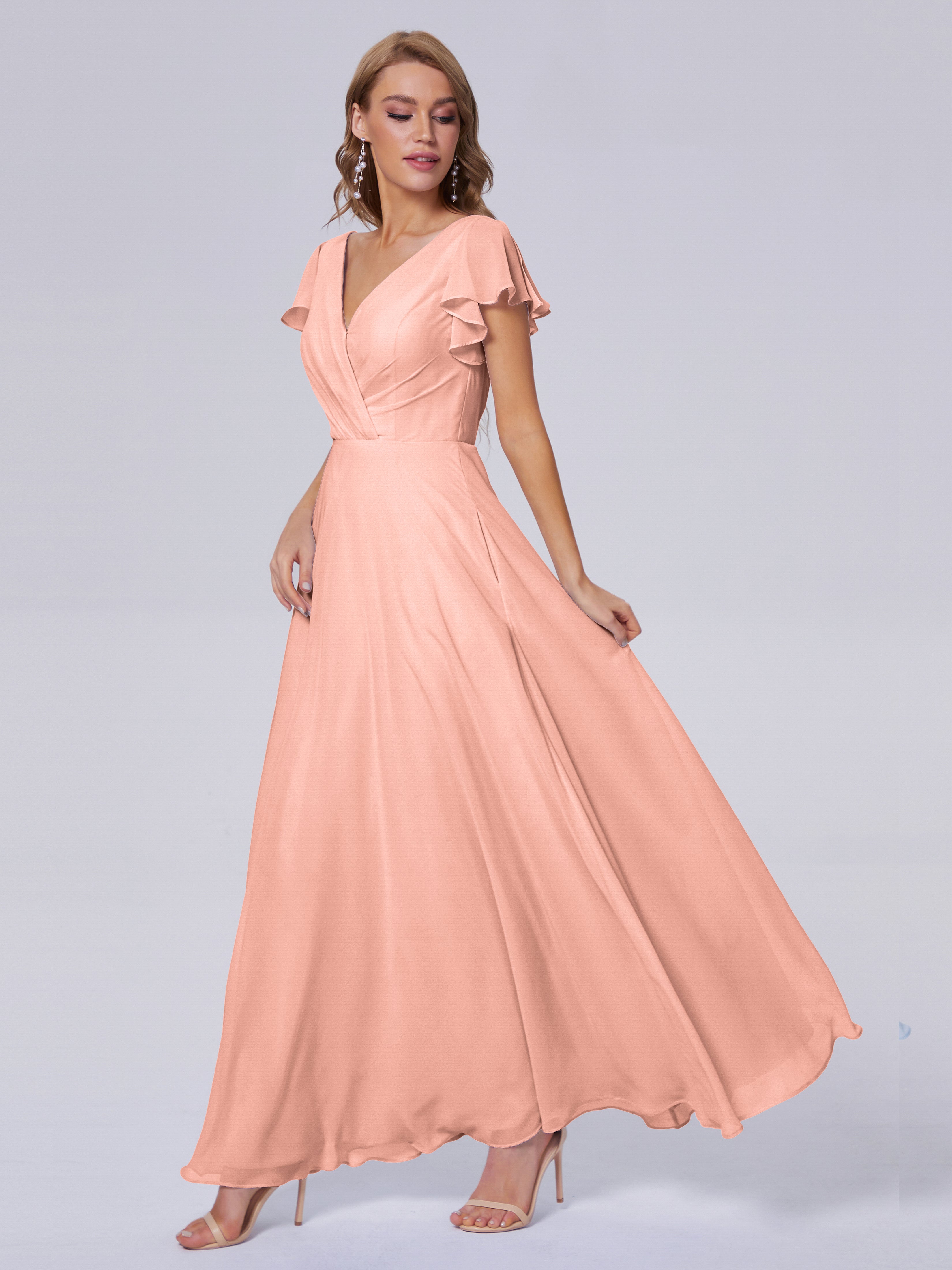 Peach bridesmaid dresses with sleeves best sale