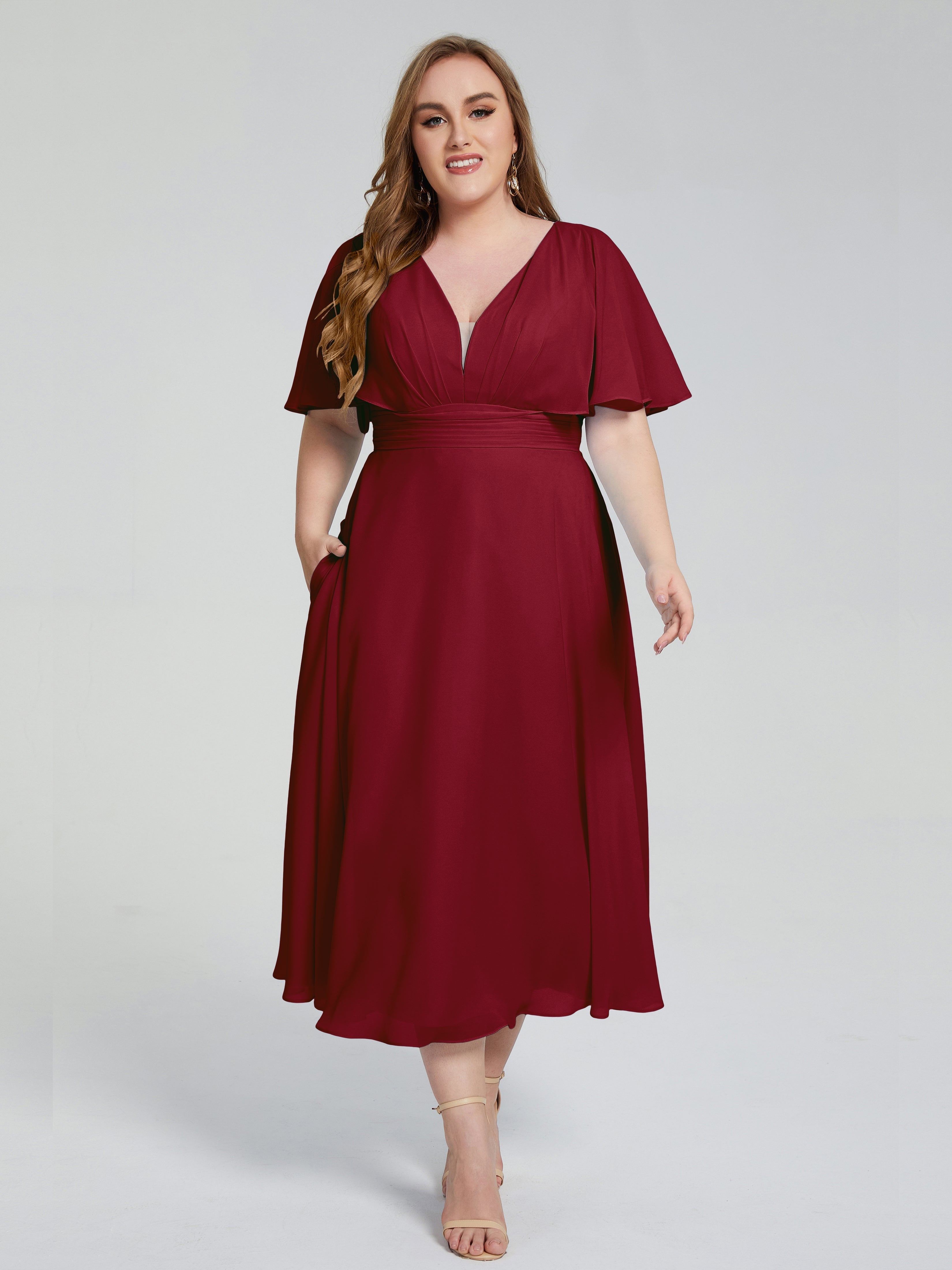 Plus size burgundy bridesmaid fashion dresses