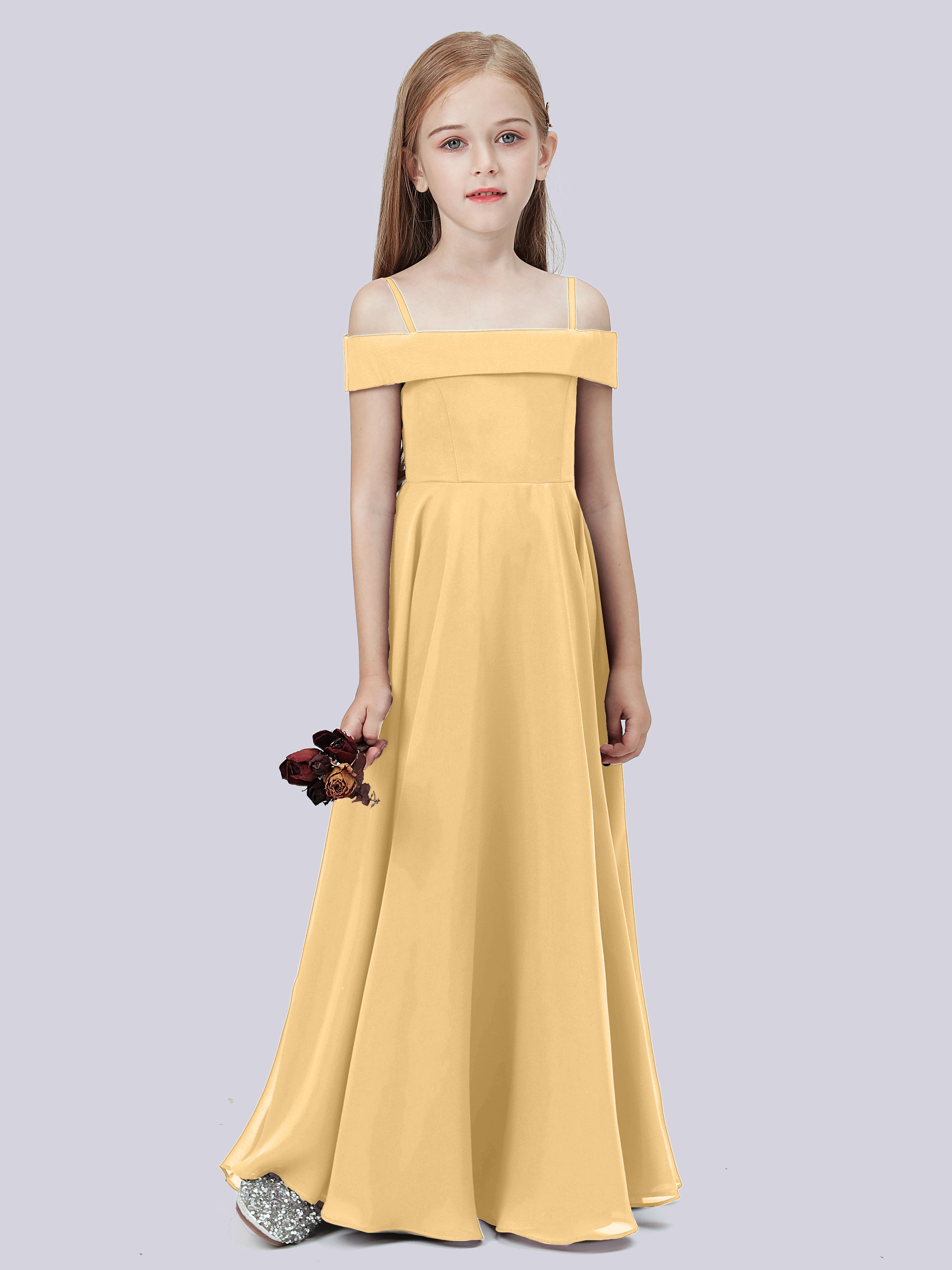 Cicinia Shoulder Straps Chiffon Junior Bridesmaid Dress Gold