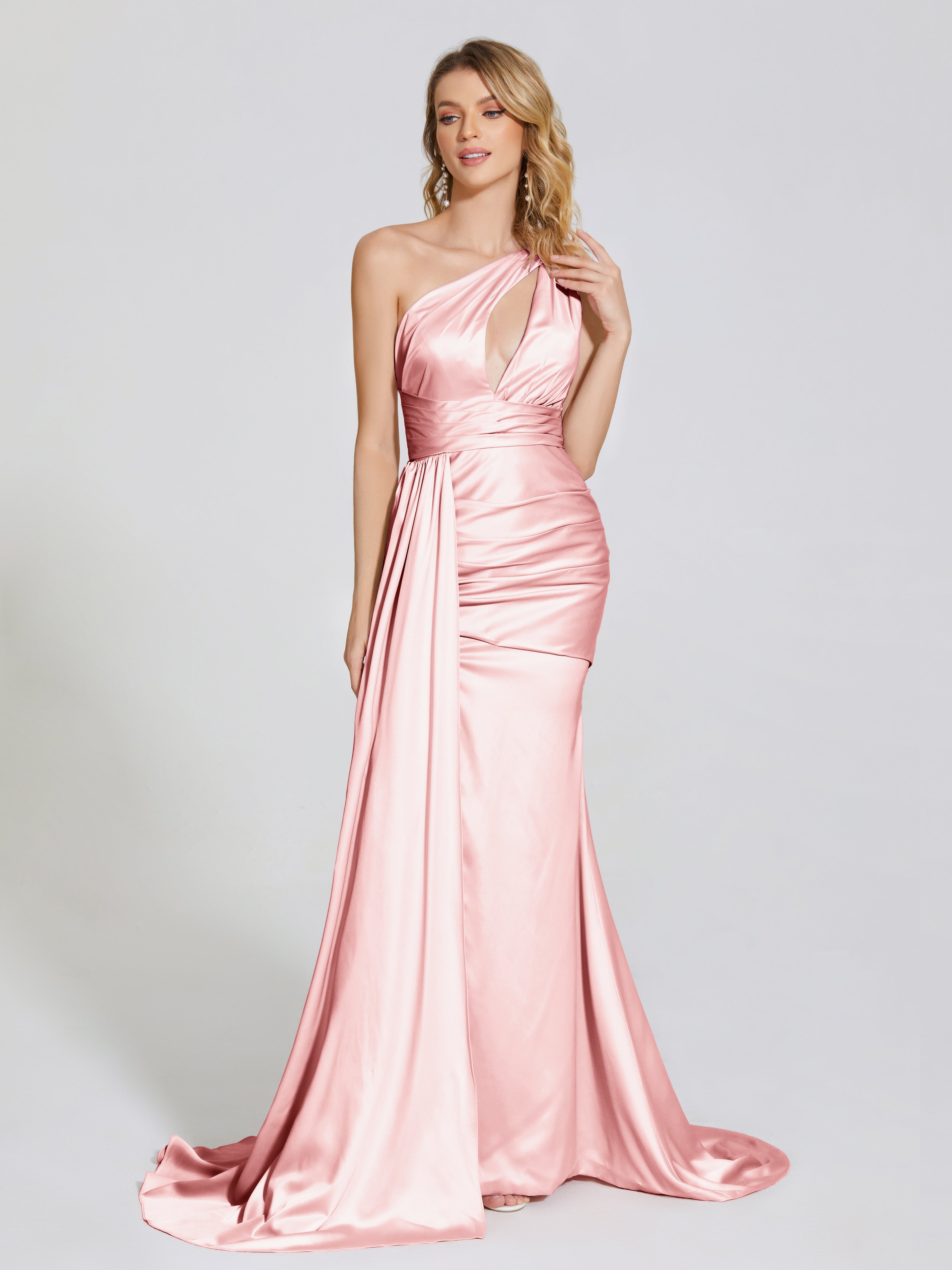 Emersyn One-Shoulder Soft Satin Bridesmaid Dress With Cutout