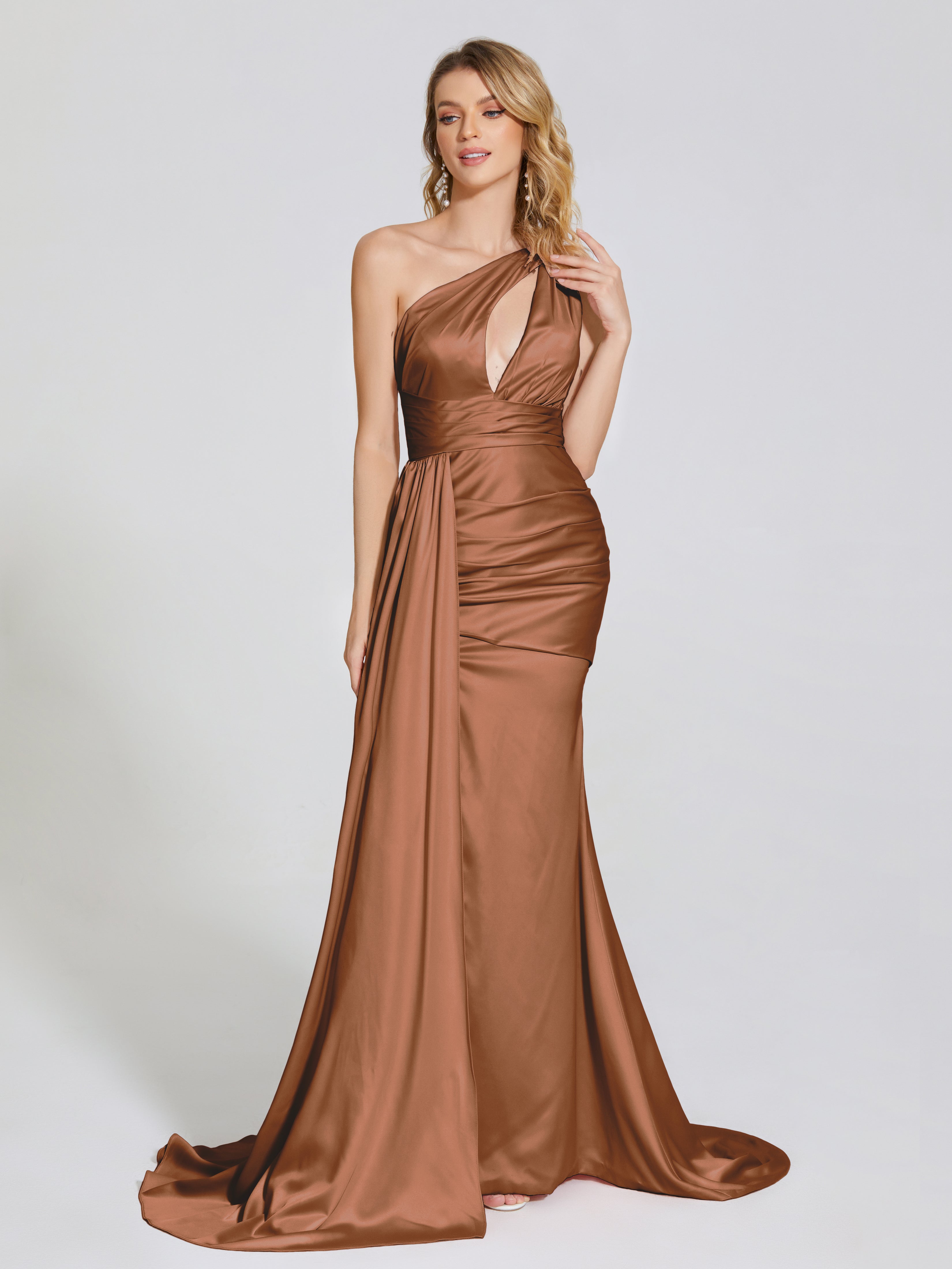 Emersyn One-Shoulder Soft Satin Bridesmaid Dress With Cutout