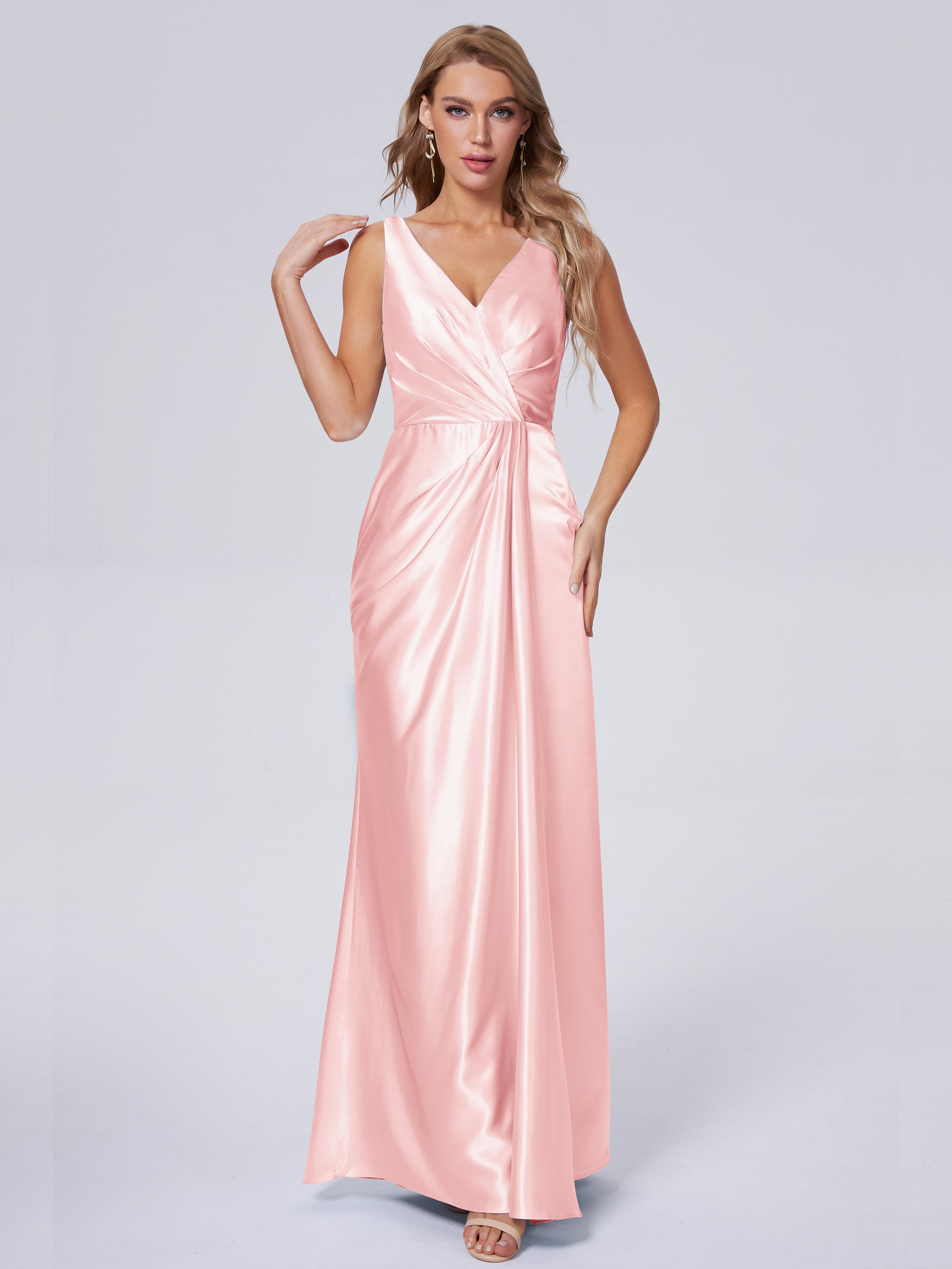 Cicinia Straps Emulation Silk Long Bridesmaid Dresses Blush