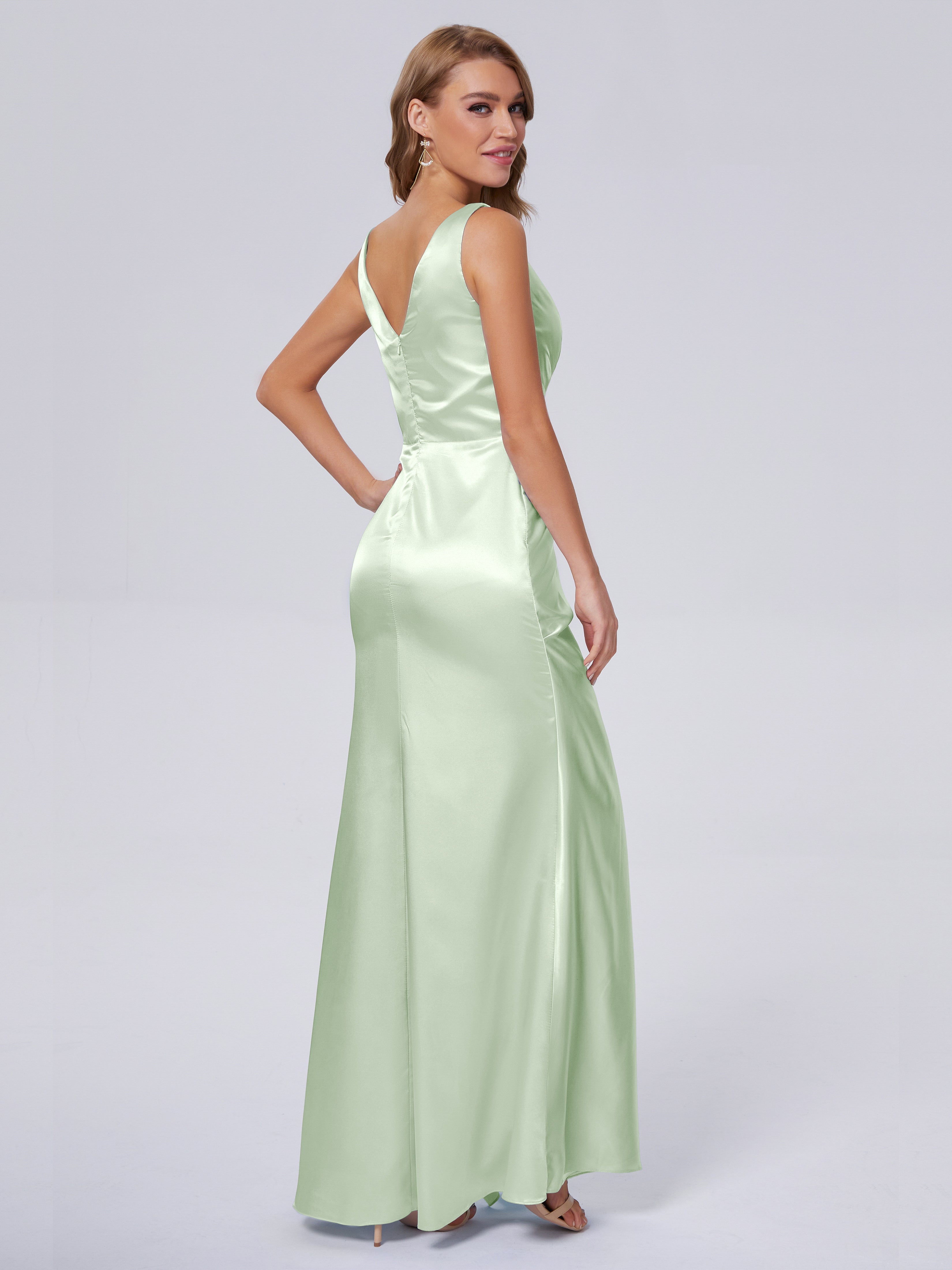 Cicinia Straps Emulation Silk Long Bridesmaid Dresses Dusty Sage