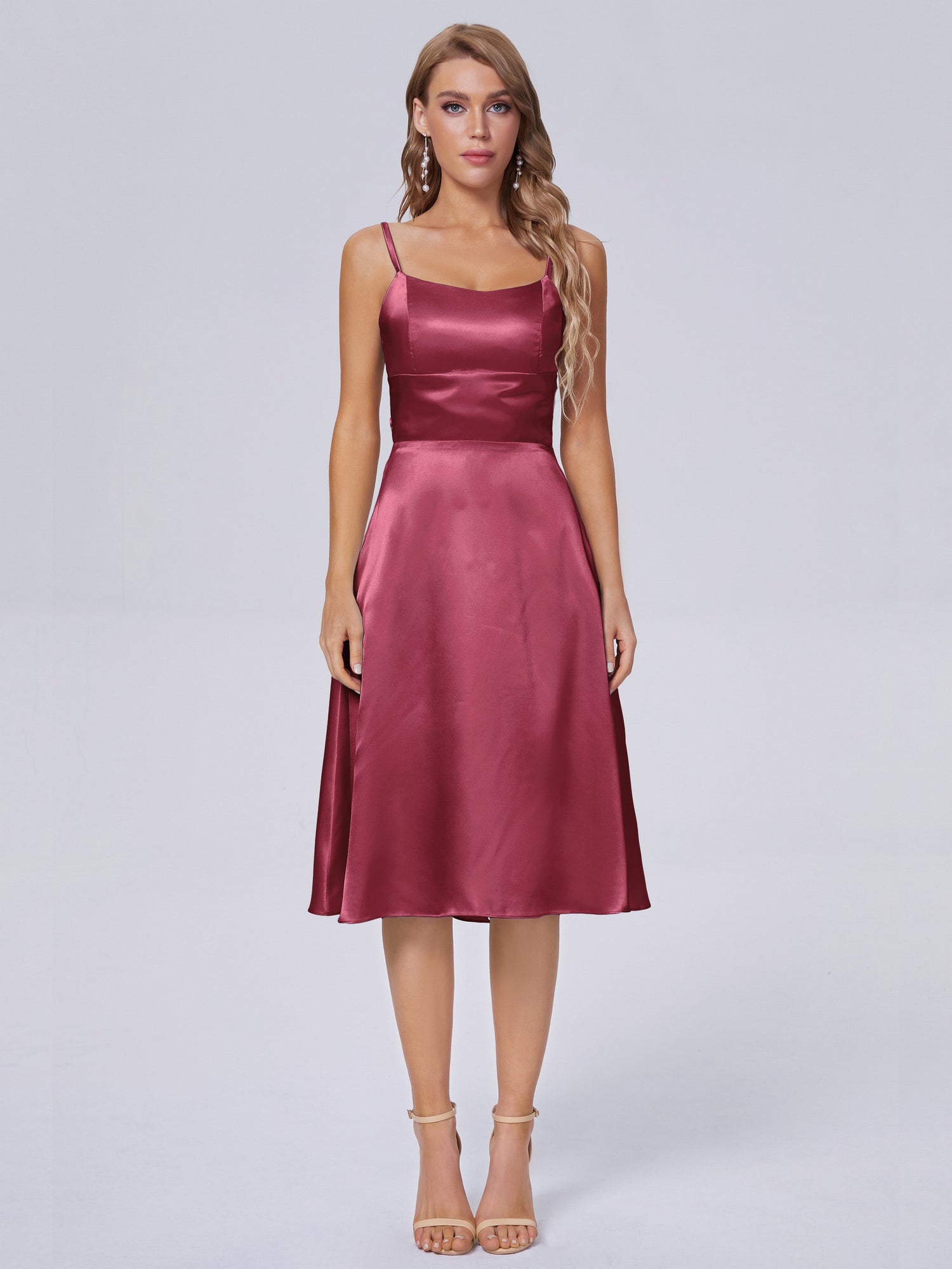 Sleeveless Jeweled A-line Knee-length Satin Dress - UCenter Dress