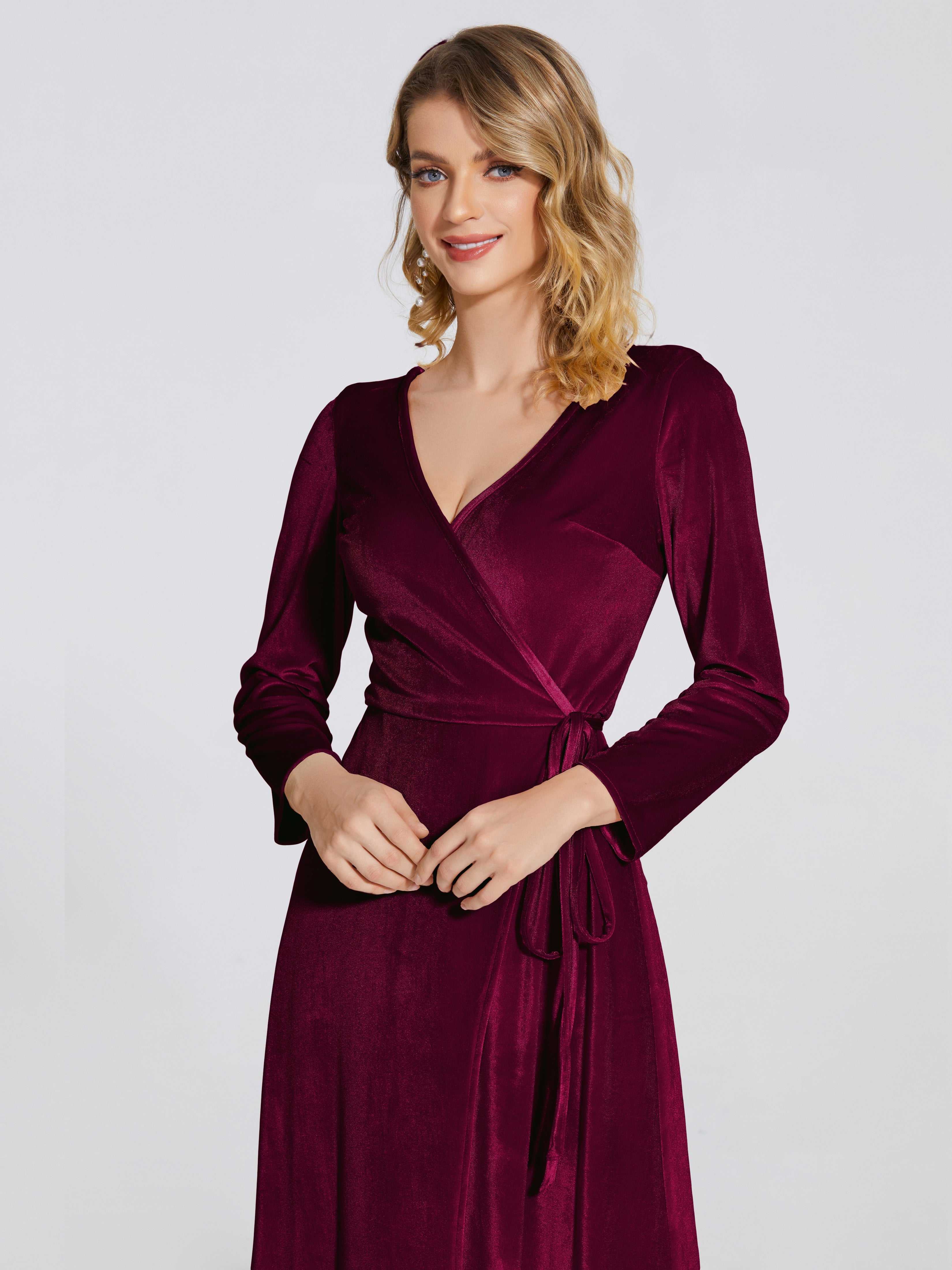 Velvet burgundy dress long sleeve discount