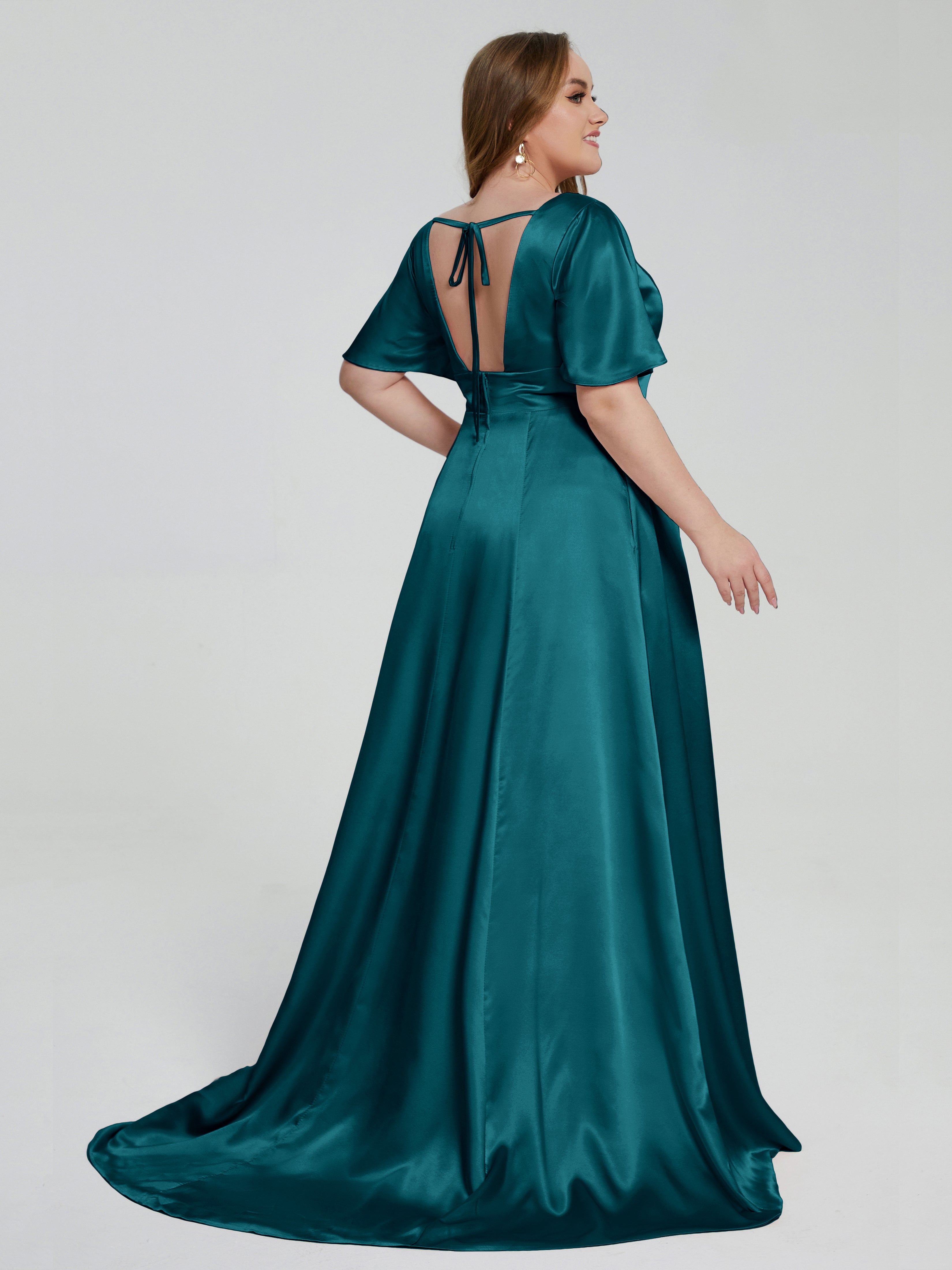 Cicinia Plus Size Emulation Silk Bridesmaid Dresses with Sleeves Peacock